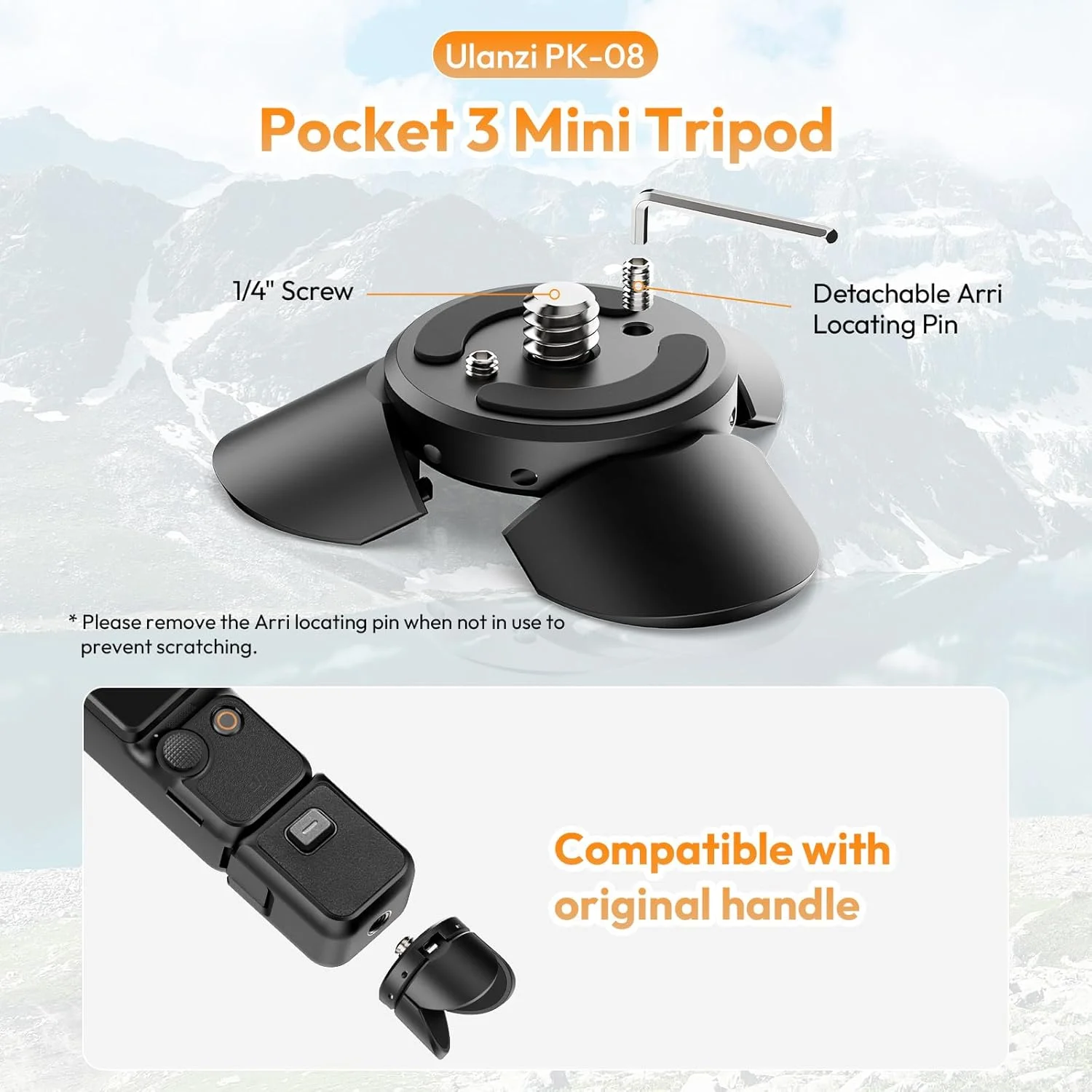 سه پایه کوچک ULANZI PK-08 Pocket 3 برای DJI Osmo Pocket 3، سه پایه کوچک چند منظوره با پیچ اتصال 1/4 اینچی برای Insta360 X5 X4 X3 برای پایه رومیزی