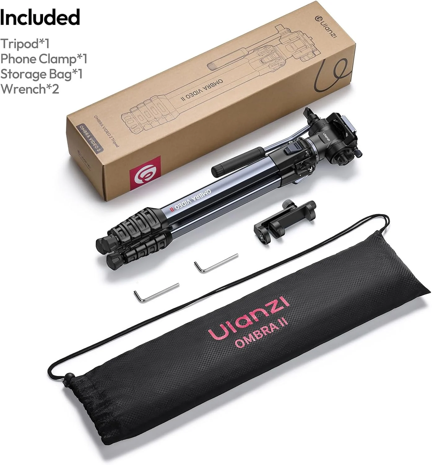 ULANZI Ombra Video Ⅱ Camera Tripod with Fluid Head, 61.5" Travel Tripod with 360° Rotated Arca Quick Release Plate, Portable Stand for Phone Camera Vlogging Video Shooting with Carry Bag Phone Clamp ULANZI Ombra Video Ⅱ Camera Tripod with Fluid Head, 61.5" Travel Tripod with 360° Rotated Arca Quick Release Plate, Portable Stand for Phone Camera Vlogging Video Shooting with Carry Bag Phone Clamp