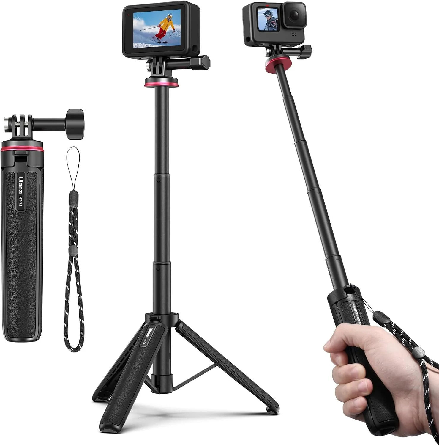سه پایه سلفی استیک اکستندبل 20 اینچی ULANZI برای Gopro - سه پایه کوچک دوربین اکشن Mt-32 به همراه بند دستی، 5 مرحله ای، سبک وزن، لوازم جانبی قابل حمل برای Vlog برای GoPro Hero 11 10 9 8 7 6 5/Max/DJI Osmo