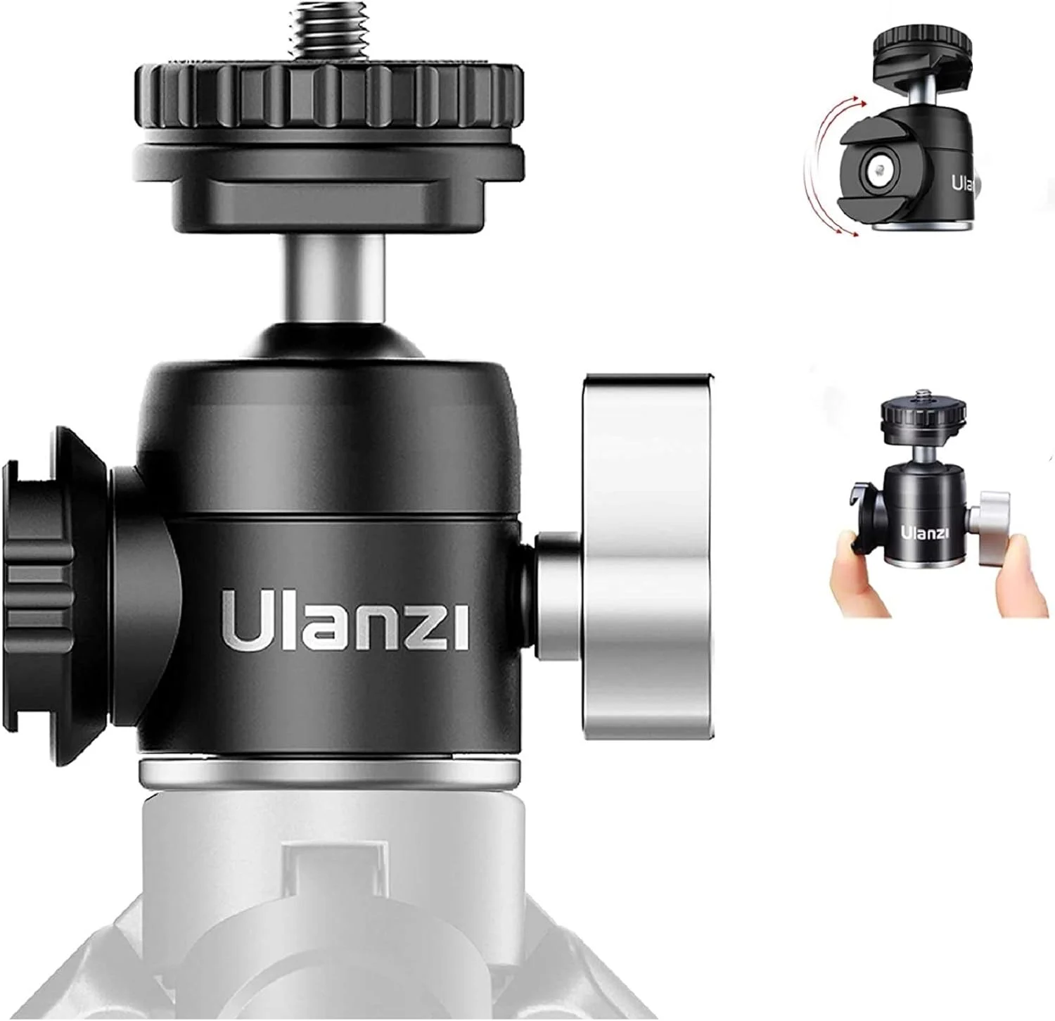 هد توپی کوچک Ulanzi U-60 با دو پایه کفشک سرد برای میکروفون، آلیاژ آلومینیوم با قابلیت چرخش 360 درجه