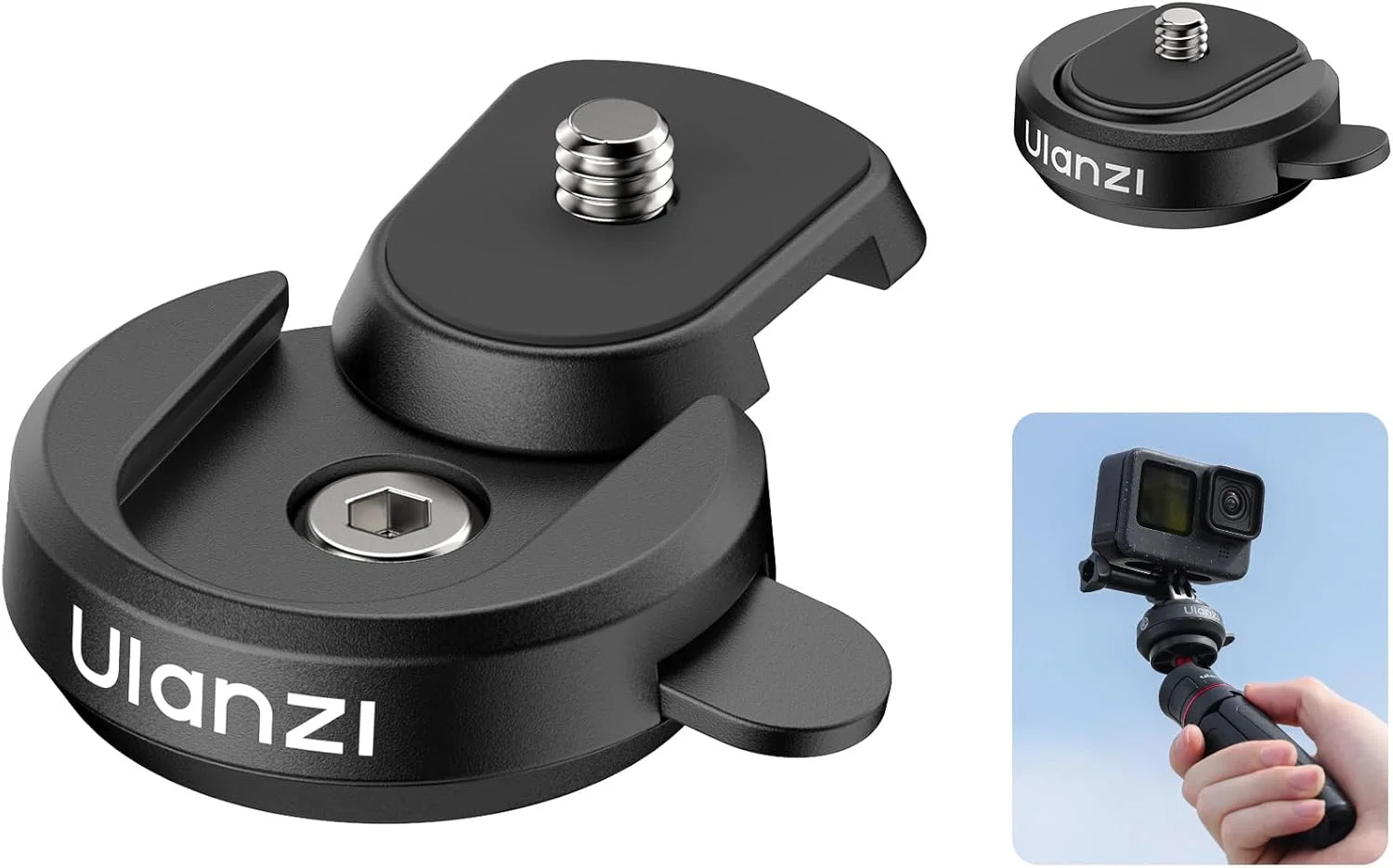 مجموعه پایه اتصال سریع دوربین ULANZI CK01 Cka، کیت راه اندازی سریع با پیچ 1/4 اینچی برای دوربین های اکشن و دوربین های کوچک با تعویض فوق العاده سریع