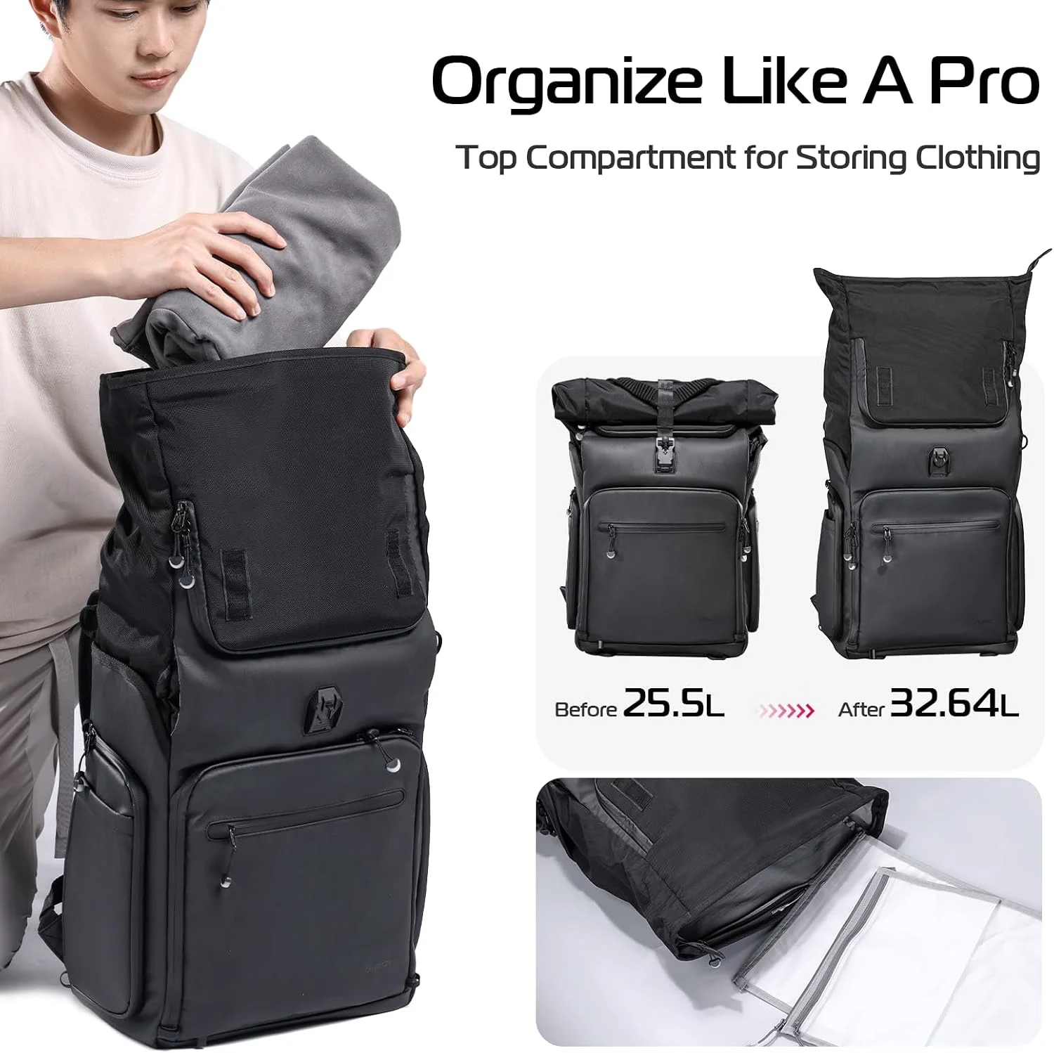 کوله پشتی دوربین رول تاپ ULANZI B001، کیف دوربین عکاسی حرفه ای ضد آب با ظرفیت 32.64 لیتر، مناسب سفر و کار، 2 در 1، برای عکاسان، مناسب برای دوربین های DSLR و بدون آینه، دارای جای لنز، سه پایه و لپ تاپ 16 اینچی، مشکی کوله پشتی دوربین رول تاپ ULANZI B001، کیف دوربین عکاسی حرفه ای ضد آب با ظرفیت 32.64 لیتر، مناسب سفر و کار، 2 در 1، برای عکاسان، مناسب برای دوربین های DSLR و بدون آینه، دارای جای لنز، سه پایه و لپ تاپ 16 اینچی، مشکی