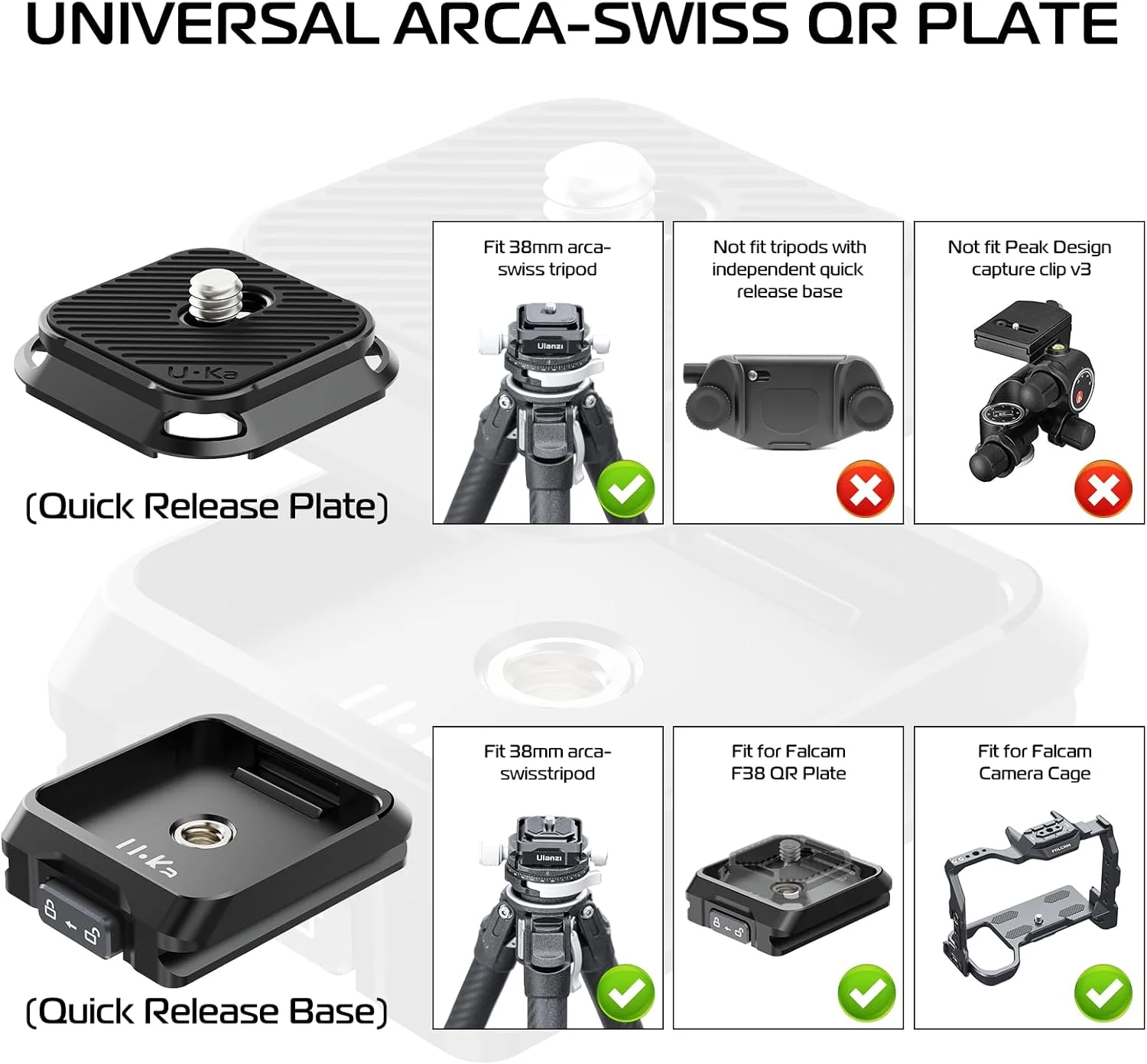 ULANZI UKA02 F38 Quick Release Plate, Newest Version Tripod Quick Release Camera Mount Adapter System Suitable for F38 / Arca Swiss/UKA(Only Base) ULANZI UKA02 F38 Quick Release Plate, Newest Version Tripod Quick Release Camera Mount Adapter System Suitable for F38 / Arca Swiss/UKA(Only Base)