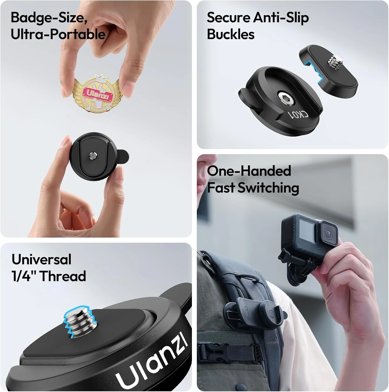 مجموعه پایه اتصال سریع دوربین ULANZI CK01 Cka، کیت راه اندازی سریع با پیچ 1/4 اینچی برای دوربین های اکشن و دوربین های کوچک با تعویض فوق العاده سریع مجموعه پایه اتصال سریع دوربین ULANZI CK01 Cka، کیت راه اندازی سریع با پیچ 1/4 اینچی برای دوربین های اکشن و دوربین های کوچک با تعویض فوق العاده سریع