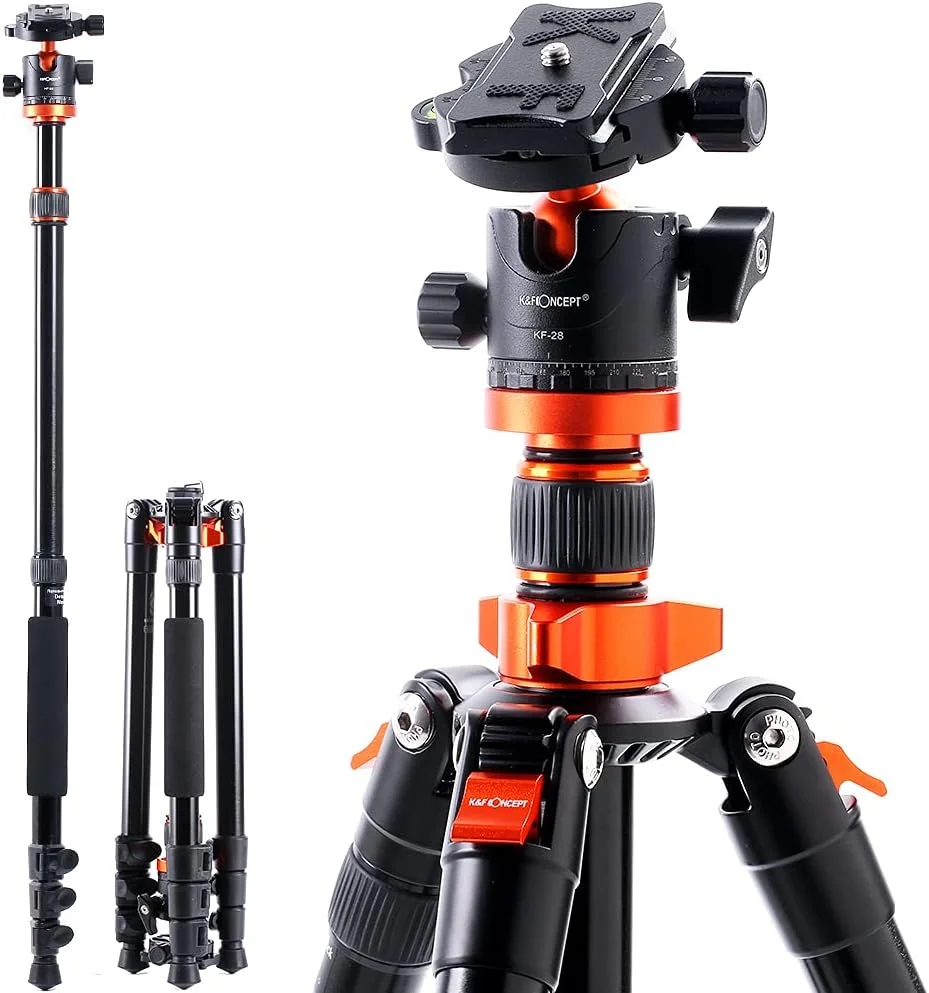 سه پایه دوربین DSLR سبک و جمع و جور K&F Concept 72 اینچی، سه پایه تک پایه آلومینیومی جداشدنی با هد توپی پانوراما 360 درجه و صفحه رهاسازی سریع برای دوربین های DSLR کانن نیکون سونی
