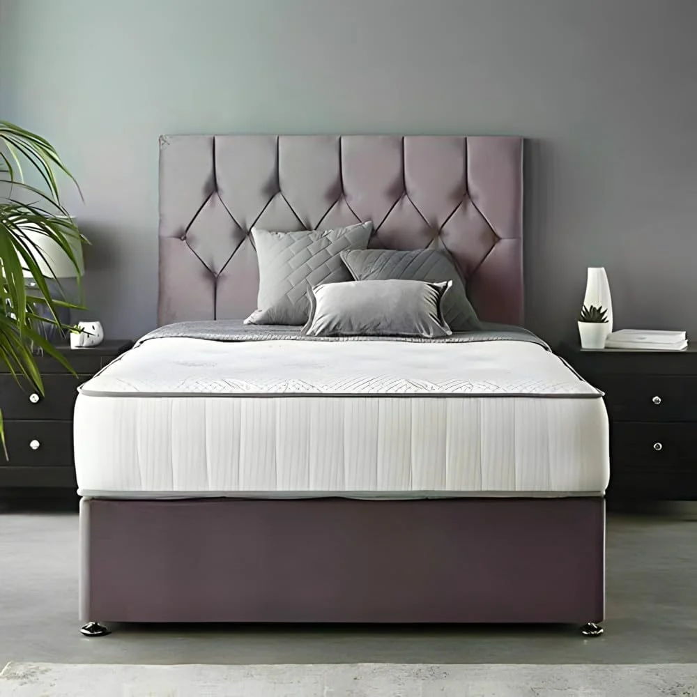 تختخواب دیوانی فوم حافظه دار جیر خاکستری یا مشکی GHOST BEDS به همراه تشک و تاج تخت (دو نفره 4FT6، خاکستری)
