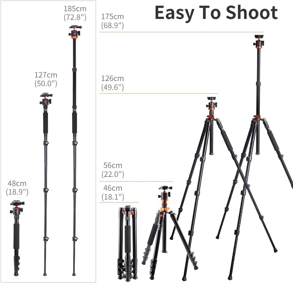 سه پایه دوربین DSLR سبک و جمع و جور K&F Concept 72 اینچی، سه پایه تک پایه آلومینیومی جداشدنی با هد توپی پانوراما 360 درجه و صفحه رهاسازی سریع برای دوربین های DSLR کانن نیکون سونی سه پایه دوربین DSLR سبک و جمع و جور K&F Concept 72 اینچی، سه پایه تک پایه آلومینیومی جداشدنی با هد توپی پانوراما 360 درجه و صفحه رهاسازی سریع برای دوربین های DSLR کانن نیکون سونی