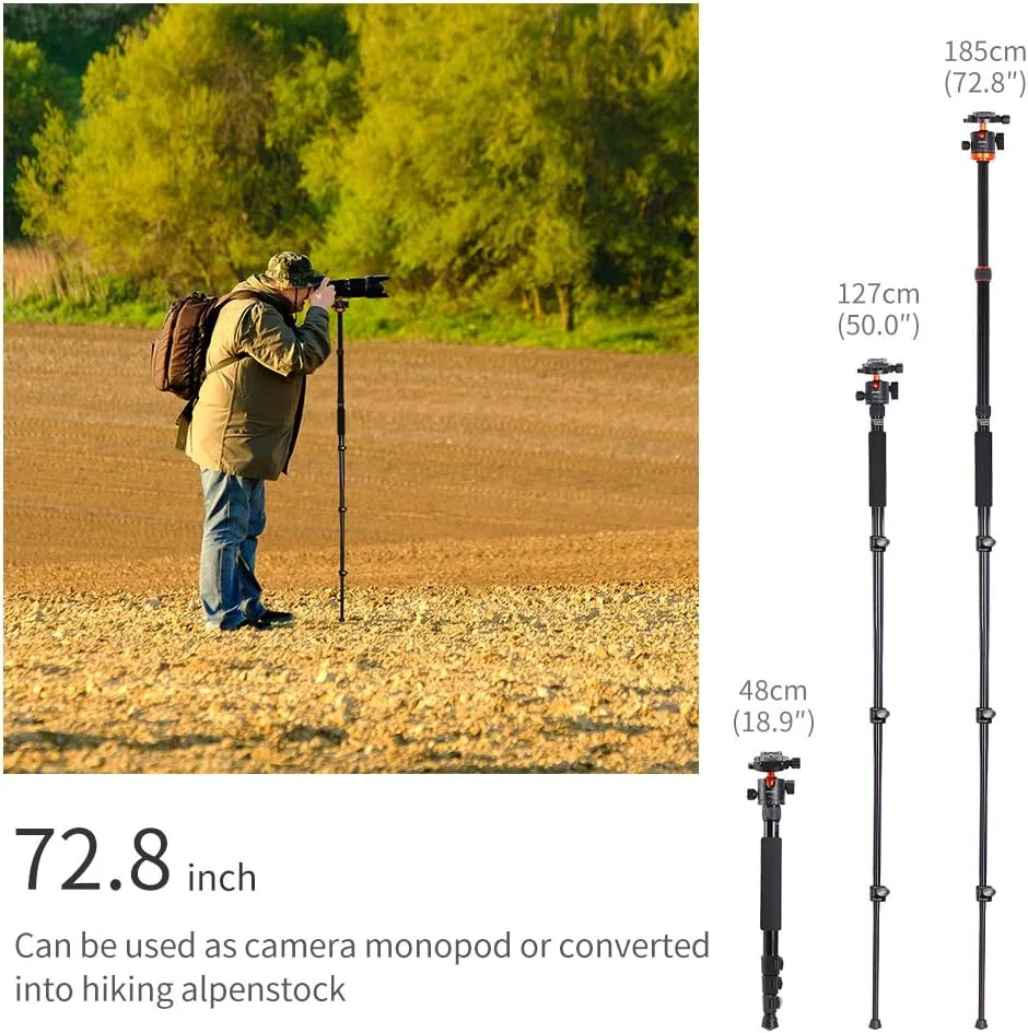 سه پایه دوربین DSLR سبک و جمع و جور K&F Concept 72 اینچی، سه پایه تک پایه آلومینیومی جداشدنی با هد توپی پانوراما 360 درجه و صفحه رهاسازی سریع برای دوربین های DSLR کانن نیکون سونی سه پایه دوربین DSLR سبک و جمع و جور K&F Concept 72 اینچی، سه پایه تک پایه آلومینیومی جداشدنی با هد توپی پانوراما 360 درجه و صفحه رهاسازی سریع برای دوربین های DSLR کانن نیکون سونی