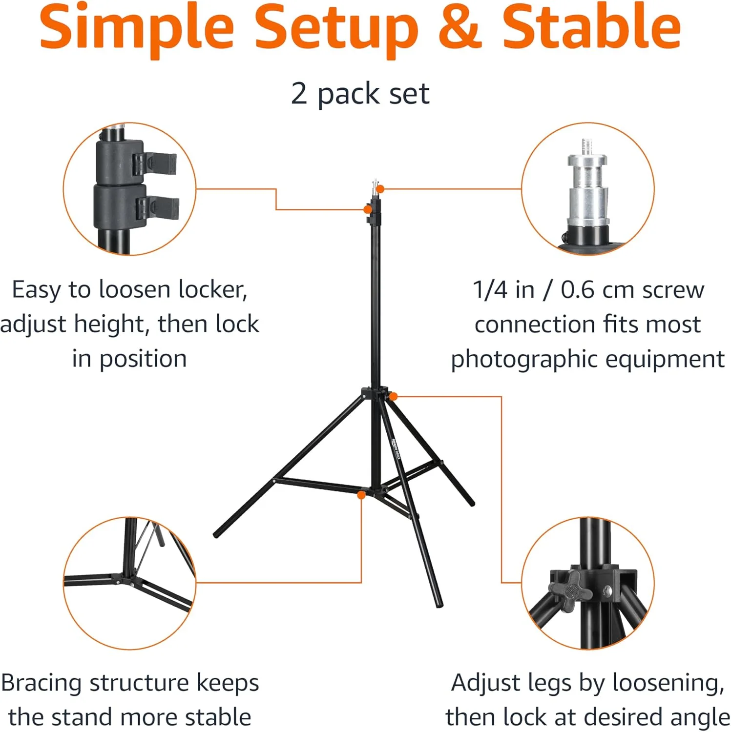 پایه سه پایه نورپردازی آلومینیومی آمازون بیسیکس با کیف - بسته 2 عددی، 0.8 - 2.04 متر، 1.6 کیلوگرم، مشکی پایه سه پایه نورپردازی آلومینیومی آمازون بیسیکس با کیف - بسته 2 عددی، 0.8 - 2.04 متر، 1.6 کیلوگرم، مشکی