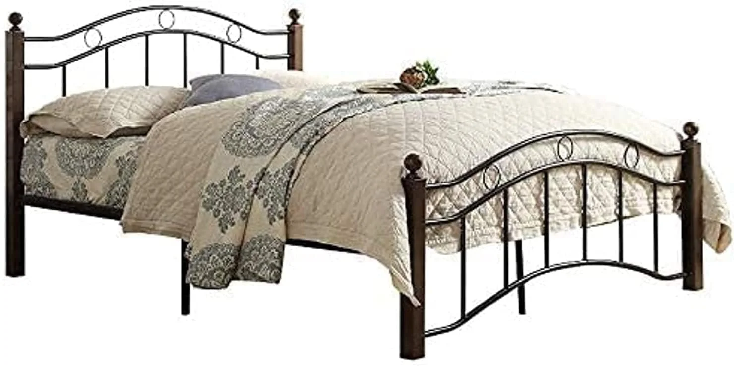 تخت خواب چوبی و فلزی ساخت مالزی Furniture4Us با پایه های چوبی رنگ قهوه ای تیره (یک نفره/دو نفره 120x190 سانتی متر)