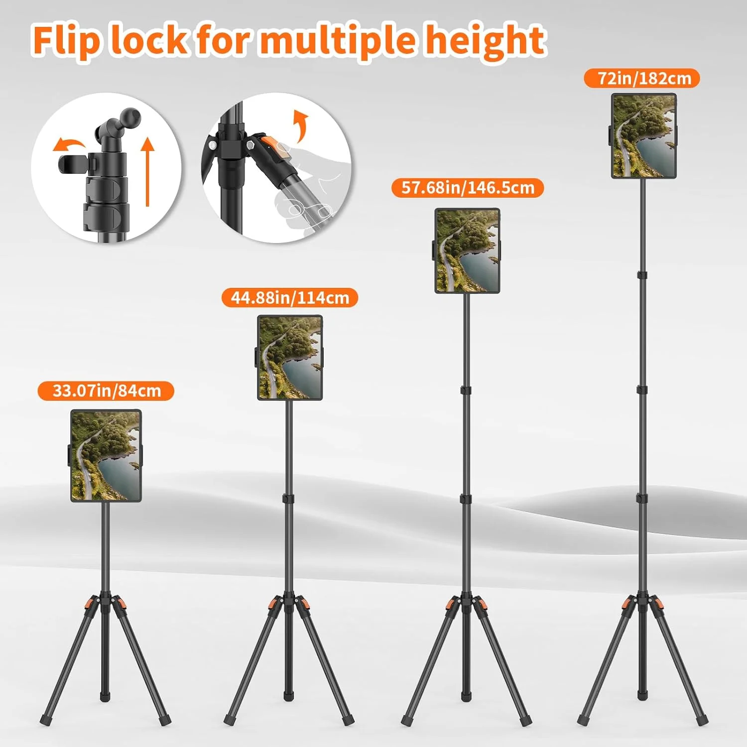 پایه نگهدارنده تبلت TONEOF با ارتفاع 182 سانتی متر/72 اینچ، سه پایه تلفن با سر توپی چرخان 360 درجه و کیف مسافرتی، پایه تبلت تاشو و پایدار برای مسافرت/تماشا/ولاگ، مناسب برای آیپد/تبلت/کیندل/تلفن - مشکی پایه نگهدارنده تبلت TONEOF با ارتفاع 182 سانتی متر/72 اینچ، سه پایه تلفن با سر توپی چرخان 360 درجه و کیف مسافرتی، پایه تبلت تاشو و پایدار برای مسافرت/تماشا/ولاگ، مناسب برای آیپد/تبلت/کیندل/تلفن - مشکی