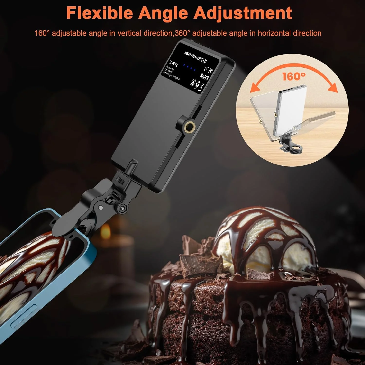 نور سلفی قابل حمل TONEOF با 60 LED، چراغ USB قابل شارژ با گیره و سوراخ پیچ دوتایی 1/4 اینچی، لامپ ویدئویی قابل تنظیم 2500k-9000K برای تلفن/لپ تاپ/تبلت/دوربین، برای سلفی/کنفرانس ویدیویی - مشکی