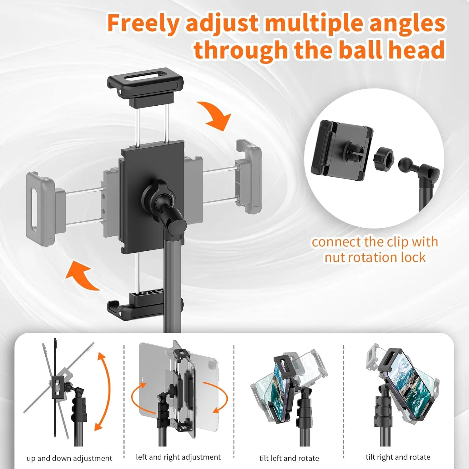 پایه نگهدارنده تبلت TONEOF با ارتفاع 182 سانتی متر/72 اینچ، سه پایه تلفن با سر توپی چرخان 360 درجه و کیف مسافرتی، پایه تبلت تاشو و پایدار برای مسافرت/تماشا/ولاگ، مناسب برای آیپد/تبلت/کیندل/تلفن - مشکی پایه نگهدارنده تبلت TONEOF با ارتفاع 182 سانتی متر/72 اینچ، سه پایه تلفن با سر توپی چرخان 360 درجه و کیف مسافرتی، پایه تبلت تاشو و پایدار برای مسافرت/تماشا/ولاگ، مناسب برای آیپد/تبلت/کیندل/تلفن - مشکی