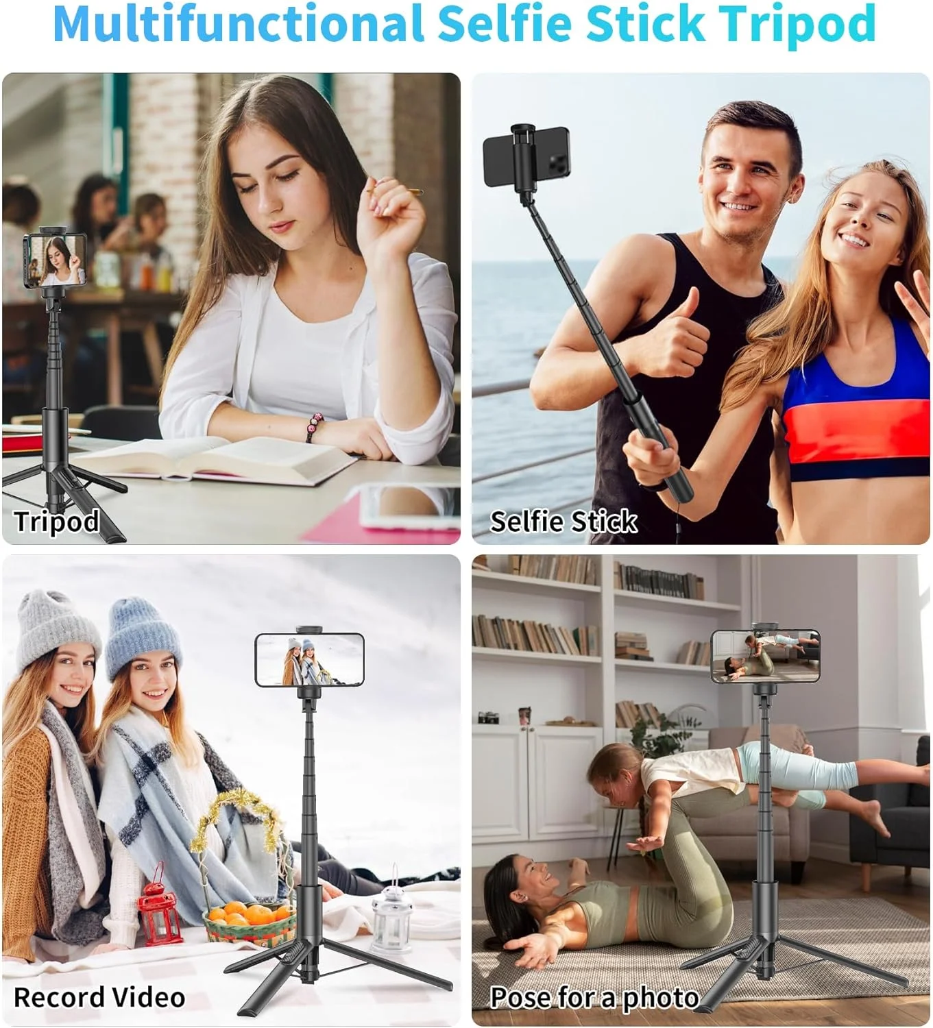 سه پایه سلفی ارتقا یافته TONEOF، پایه سه پایه تلفن چرخشی 360 درجه نامحدود، سه پایه آلومینیومی 170 سانتی متری قابل افزایش همه کاره با ریموت بی سیم برای سلفی/پخش زنده/ضبط ویدیو/مسافرت تلفن های 4-7 اینچی - مشکی