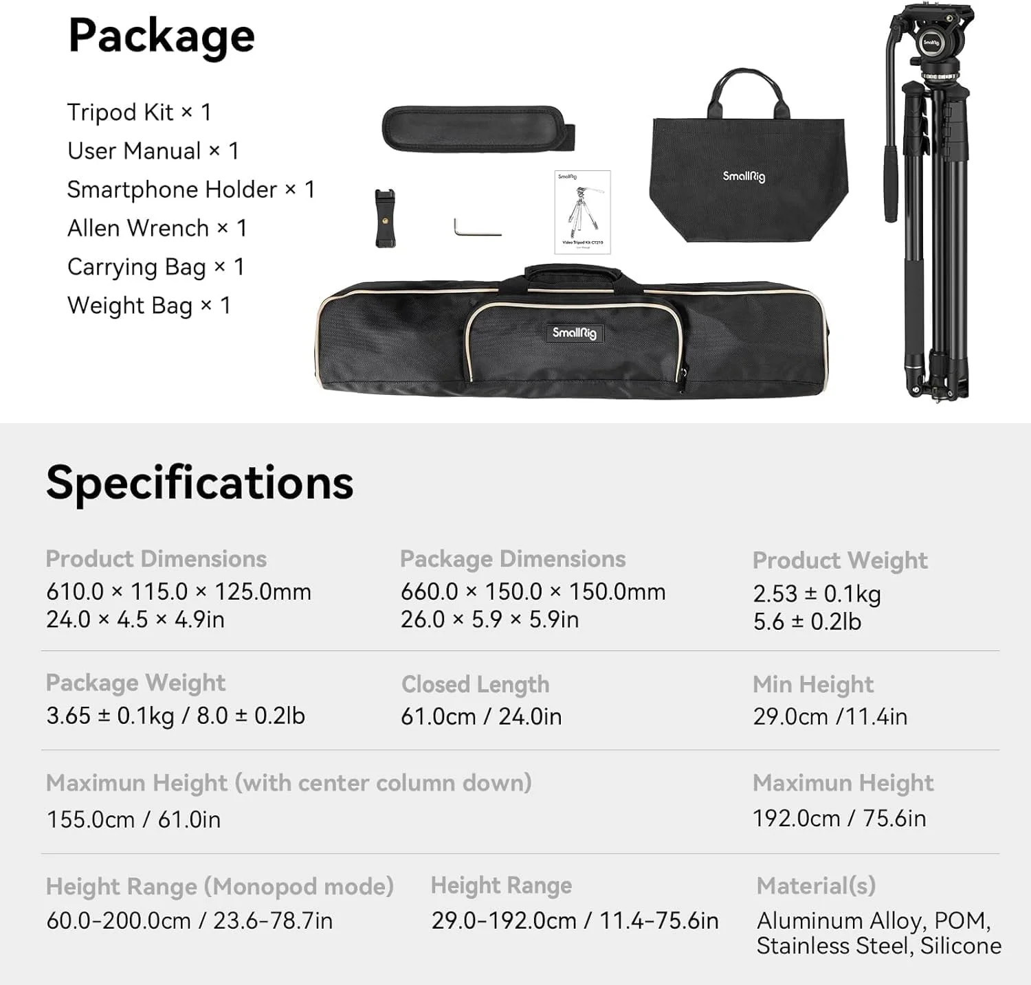 کیت سه پایه فیلمبرداری SmallRig CT210 4475 کیت سه پایه فیلمبرداری SmallRig CT210 4475