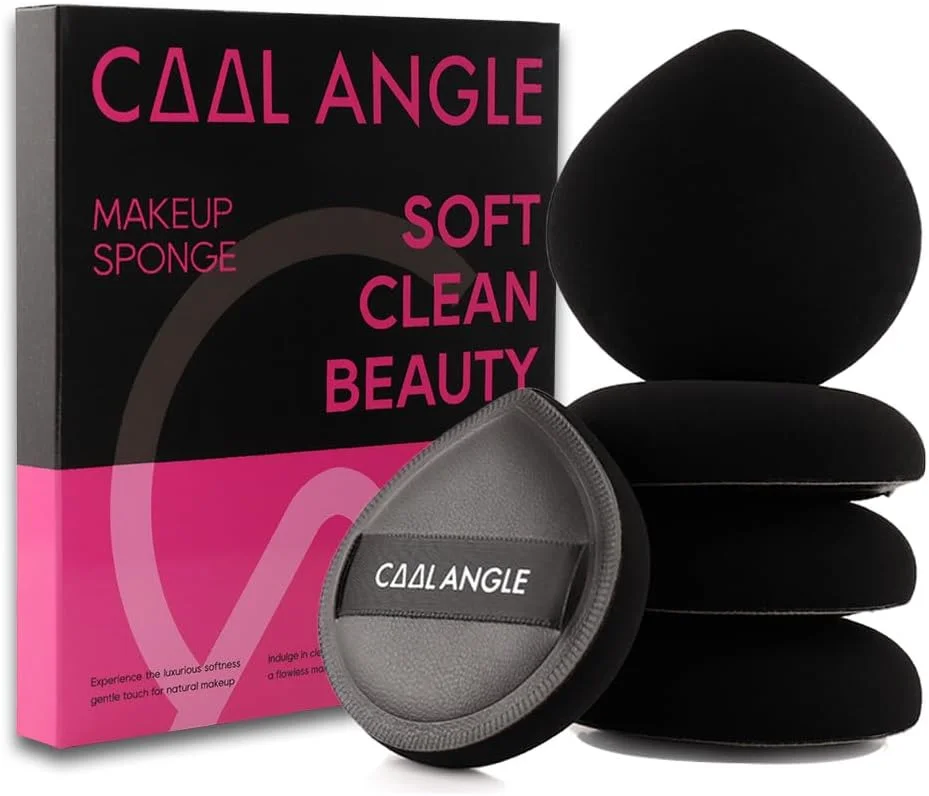 COOL-ANGLE 5Pcs Makeup Sponge Latex-Free Soft Blender Sponge Perfect for Liquid Foundation Concealer Cream Powder, Beauty Sponge Gift Set for Long-lasting and Natural Makeup, Black, Medium