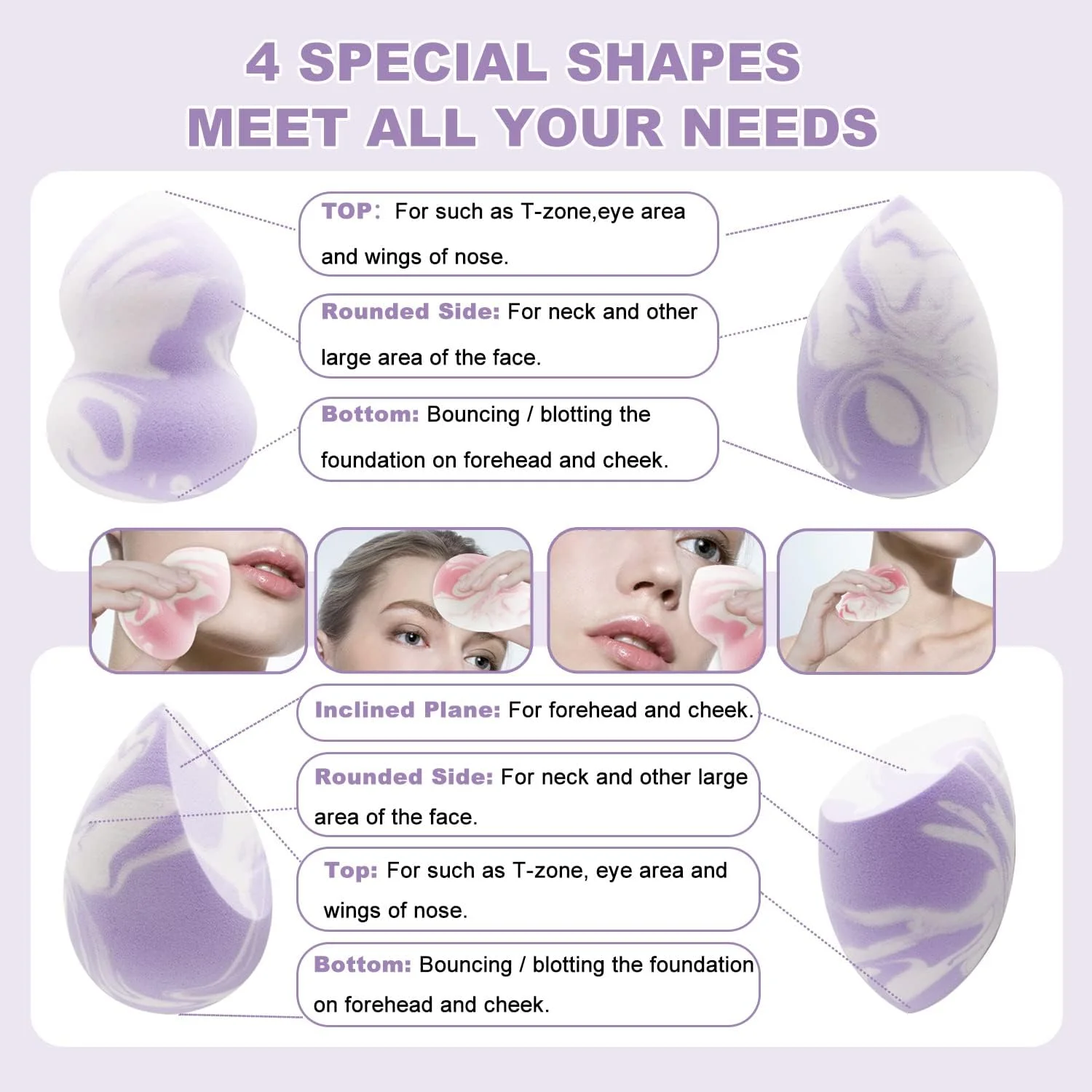 ست اسفنج آرایشی Coieaa، اسفنج زیبایی برای ترکیب کرم پودر با جعبه و نگهدارنده، بدون لاتکس، فوق العاده نرم، استفاده خشک و مرطوب، جذب حداقلی، چند رنگ 4 عددی (کلم بنفش)