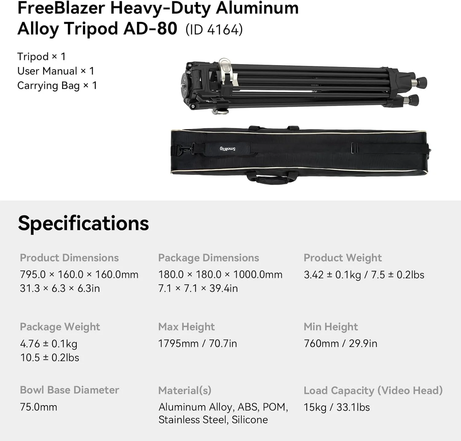 سه پایه آلومینیومی سنگین وزن SmallRig AD-80 FreeBlazer، سه پایه ویدیویی 71 اینچی با آداپتور کاسه ای 75 میلی متری، تنظیم ارتفاع یک مرحله ای، تحمل بار تا 15 کیلوگرم، سه پایه حرفه ای برای دوربین های DSLR - 4164 سه پایه آلومینیومی سنگین وزن SmallRig AD-80 FreeBlazer، سه پایه ویدیویی 71 اینچی با آداپتور کاسه ای 75 میلی متری، تنظیم ارتفاع یک مرحله ای، تحمل بار تا 15 کیلوگرم، سه پایه حرفه ای برای دوربین های DSLR - 4164