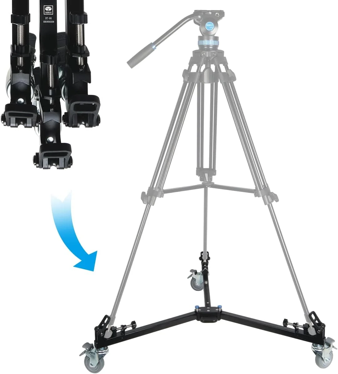 دالی سه پایه فیلمبرداری حرفه ای و سنگین SIRUI DT-06 - حرکات روان و سریع، باز و بسته شدن آسان، ایده آل برای دوربین ها و تجهیزات فیلمبرداری، حداکثر تحمل وزن 50 کیلوگرم