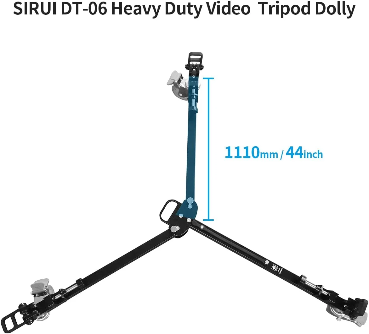 دالی سه پایه فیلمبرداری حرفه ای و سنگین SIRUI DT-06 - حرکات روان و سریع، باز و بسته شدن آسان، ایده آل برای دوربین ها و تجهیزات فیلمبرداری، حداکثر تحمل وزن 50 کیلوگرم دالی سه پایه فیلمبرداری حرفه ای و سنگین SIRUI DT-06 - حرکات روان و سریع، باز و بسته شدن آسان، ایده آل برای دوربین ها و تجهیزات فیلمبرداری، حداکثر تحمل وزن 50 کیلوگرم