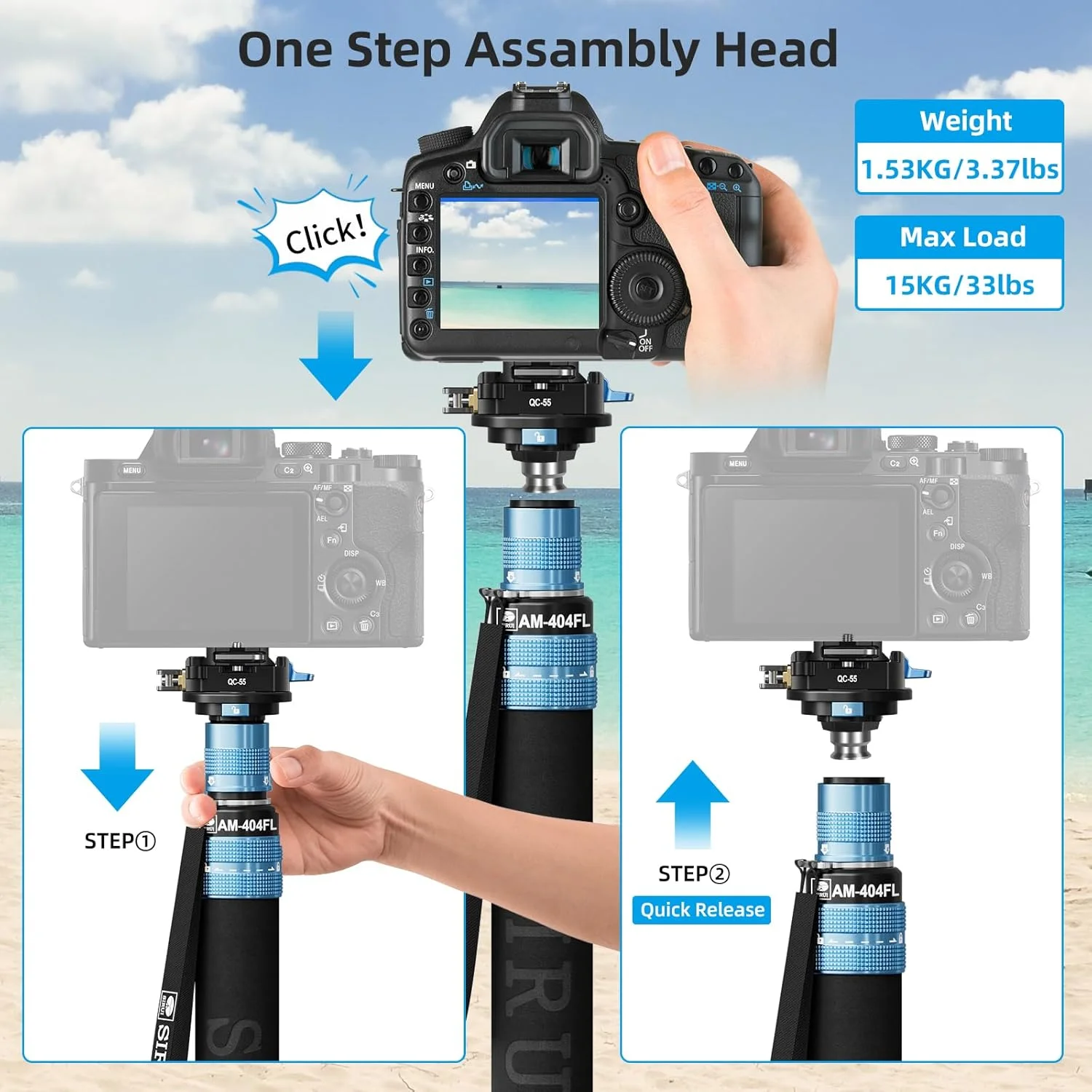 تک پایه آلومینیومی SIRUI با پایه، تک پایه حرفه ای 75.8 اینچی برای دوربین ها، تک پایه مسافرتی جمع و جور با صفحه رهاسازی سریع، حداکثر بار 33 پوند، سازگار با دوربین های DSLR سونی کانن نیکون، AM-404FL+QC-55 تک پایه آلومینیومی SIRUI با پایه، تک پایه حرفه ای 75.8 اینچی برای دوربین ها، تک پایه مسافرتی جمع و جور با صفحه رهاسازی سریع، حداکثر بار 33 پوند، سازگار با دوربین های DSLR سونی کانن نیکون، AM-404FL+QC-55