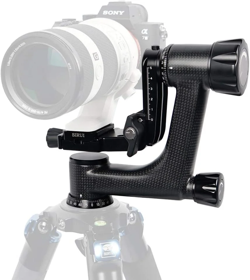 هد گیمبال SIRUI PH-10، سه پایه گیمبال فیبر کربنی سبک وزن حرفه ای با قابلیت چرخش 360 درجه پانوراما به همراه صفحه رهاسازی سریع 1/4 اینچی استاندارد Arca-Swiss برای دوربین های DSLR با حداکثر تحمل وزن 15 کیلوگرم