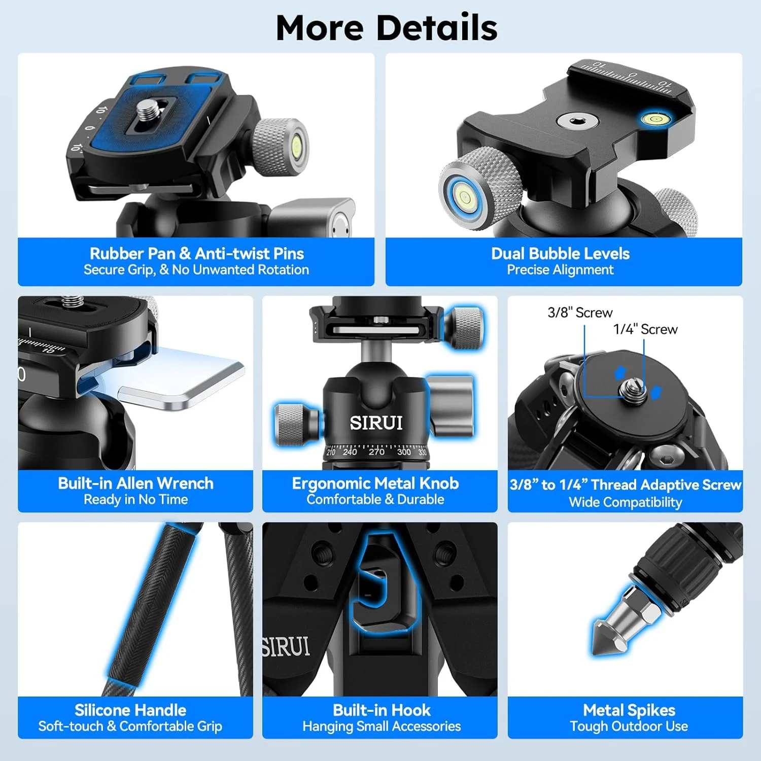 SIRUI Carbon Fiber Travel Tripod, 50" Compact Lightweight Backpack Tripod with Low Profile Ball Head with Quick Release Plate for Arca, 6 Mounting Points for Camera and Phone, AM-225S+G0 SIRUI Carbon Fiber Travel Tripod, 50" Compact Lightweight Backpack Tripod with Low Profile Ball Head with Quick Release Plate for Arca, 6 Mounting Points for Camera and Phone, AM-225S+G0