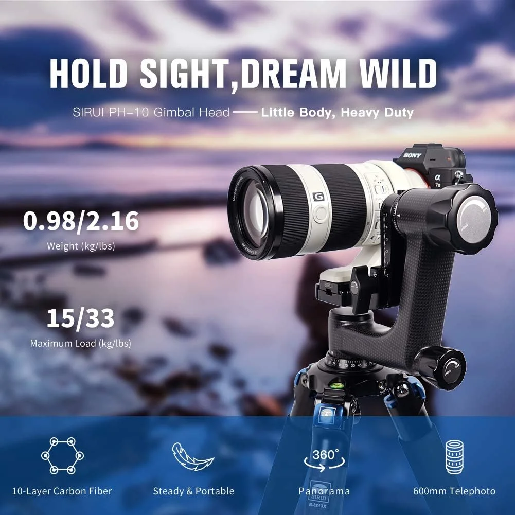 هد گیمبال SIRUI PH-10، سه پایه گیمبال فیبر کربنی سبک وزن حرفه ای با قابلیت چرخش 360 درجه پانوراما به همراه صفحه رهاسازی سریع 1/4 اینچی استاندارد Arca-Swiss برای دوربین های DSLR با حداکثر تحمل وزن 15 کیلوگرم هد گیمبال SIRUI PH-10، سه پایه گیمبال فیبر کربنی سبک وزن حرفه ای با قابلیت چرخش 360 درجه پانوراما به همراه صفحه رهاسازی سریع 1/4 اینچی استاندارد Arca-Swiss برای دوربین های DSLR با حداکثر تحمل وزن 15 کیلوگرم