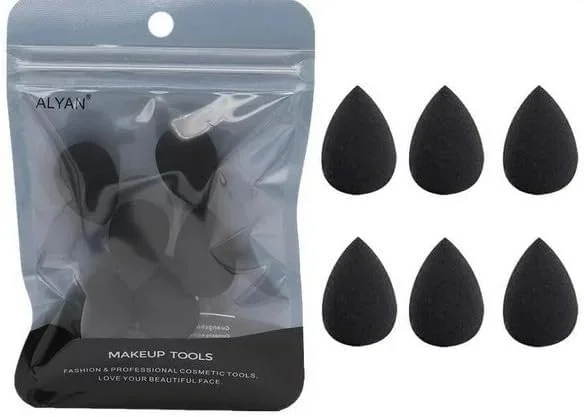 پد آرایشی مینی مشکی JJLFresheners، 6 عددی، بلندر و اسفنج، ست اسفنجی کوچک برای کرم پودر، پودر، کانسیلر، هایلایتر و براش و ابزار سایه چشم