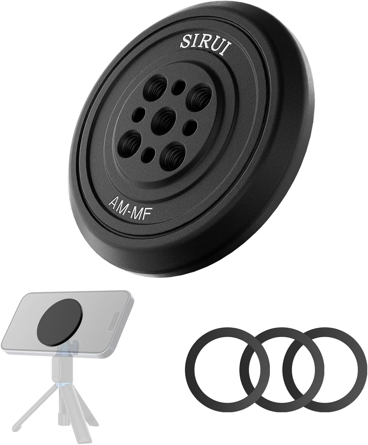 SIRUI AM-MF Magnetic Smartphone Tripod Mount Adapter with 3 Adhesive Rings, MagSafe Compatible with iPhone 15/14/13/12 Series, Tripod, Selfie Stick, Magic Arm Magnetic Smartphone Holder
