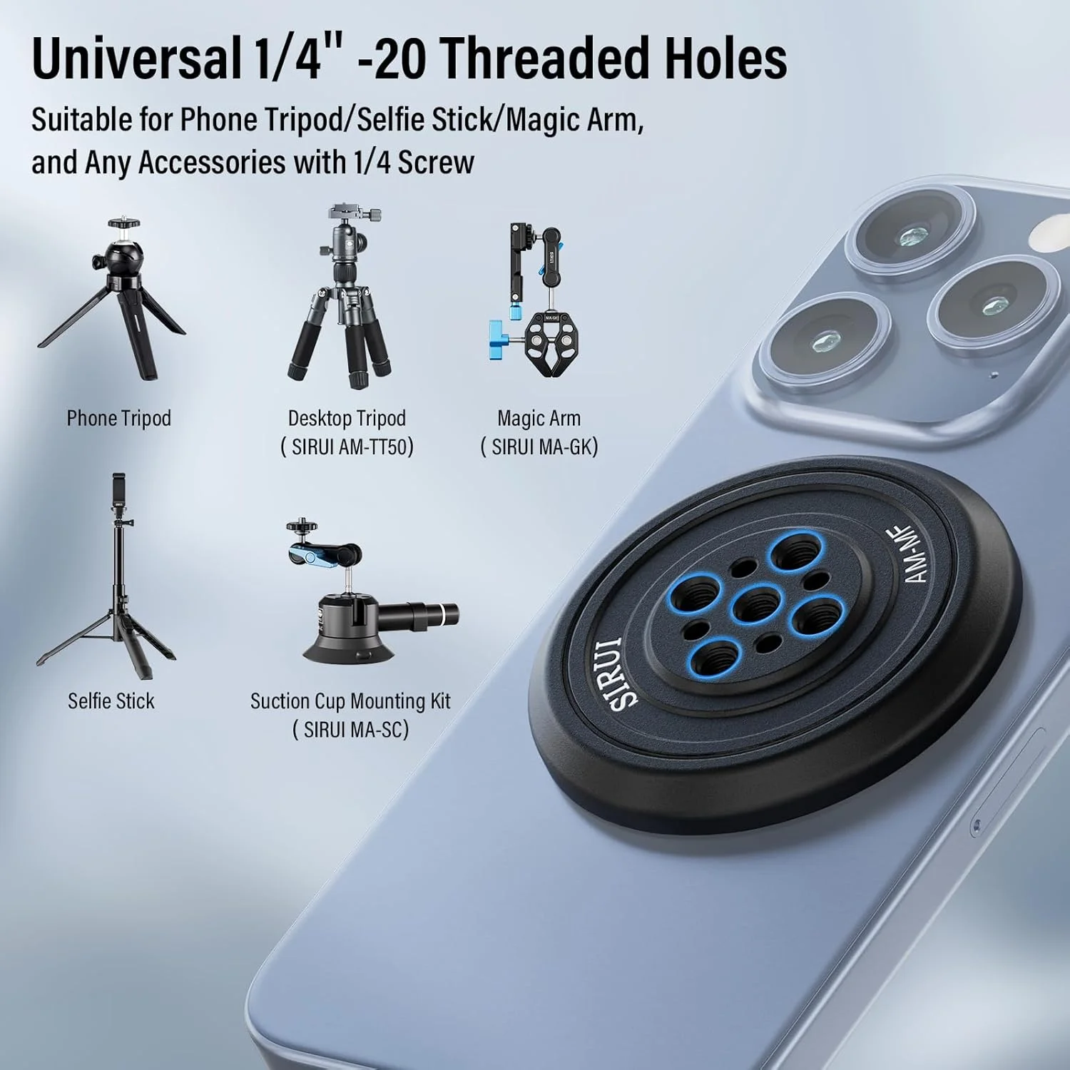 SIRUI AM-MF Magnetic Smartphone Tripod Mount Adapter with 3 Adhesive Rings, MagSafe Compatible with iPhone 15/14/13/12 Series, Tripod, Selfie Stick, Magic Arm Magnetic Smartphone Holder SIRUI AM-MF Magnetic Smartphone Tripod Mount Adapter with 3 Adhesive Rings, MagSafe Compatible with iPhone 15/14/13/12 Series, Tripod, Selfie Stick, Magic Arm Magnetic Smartphone Holder