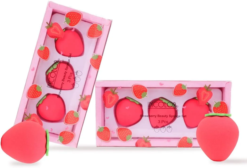 پد آرایشی این‌کالر مناسب برای پودر، کانسیلر و کرم پودر، مجموعه 3 عددی (توت فرنگی)
