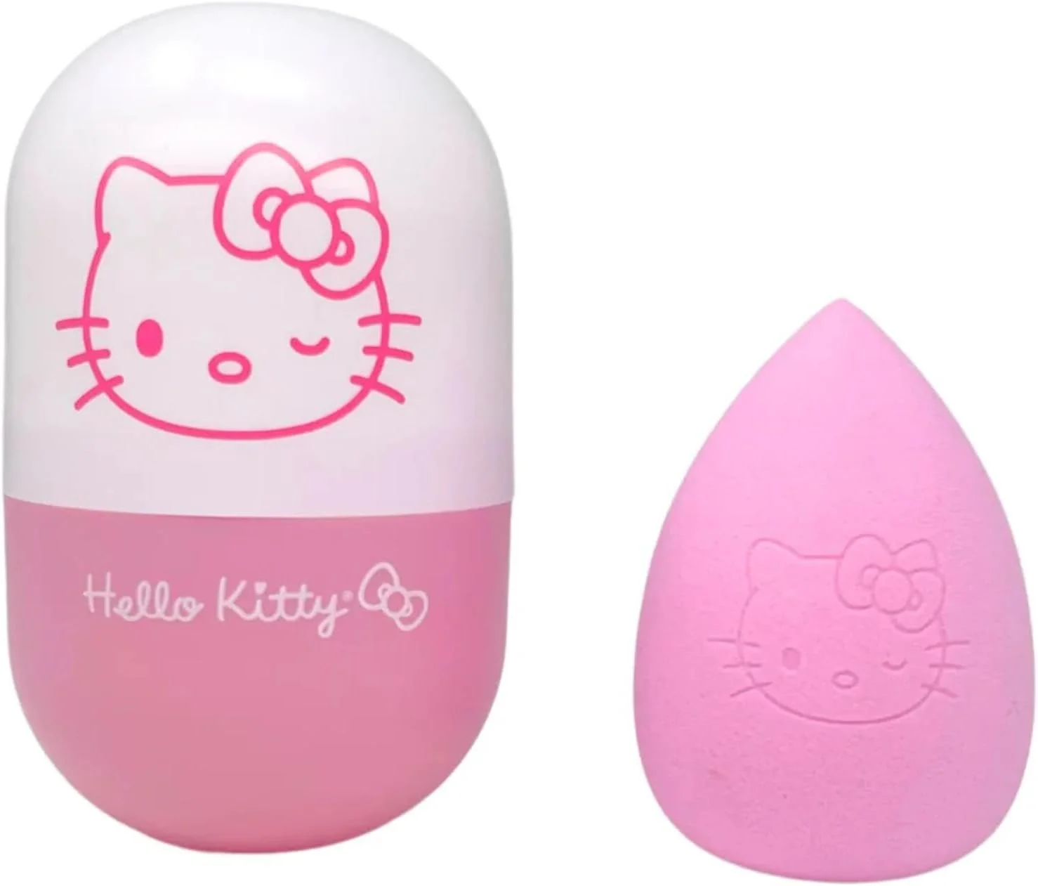 ست اسفنج آرایشی و جا اسفنجی هلو کیتی ایمپرشنز ونیتی - جا اسفنجی کپسولی با تهویه، اسفنج قطره اشکی بدون لاتکس برای کرم پودر مایع (صورتی)
