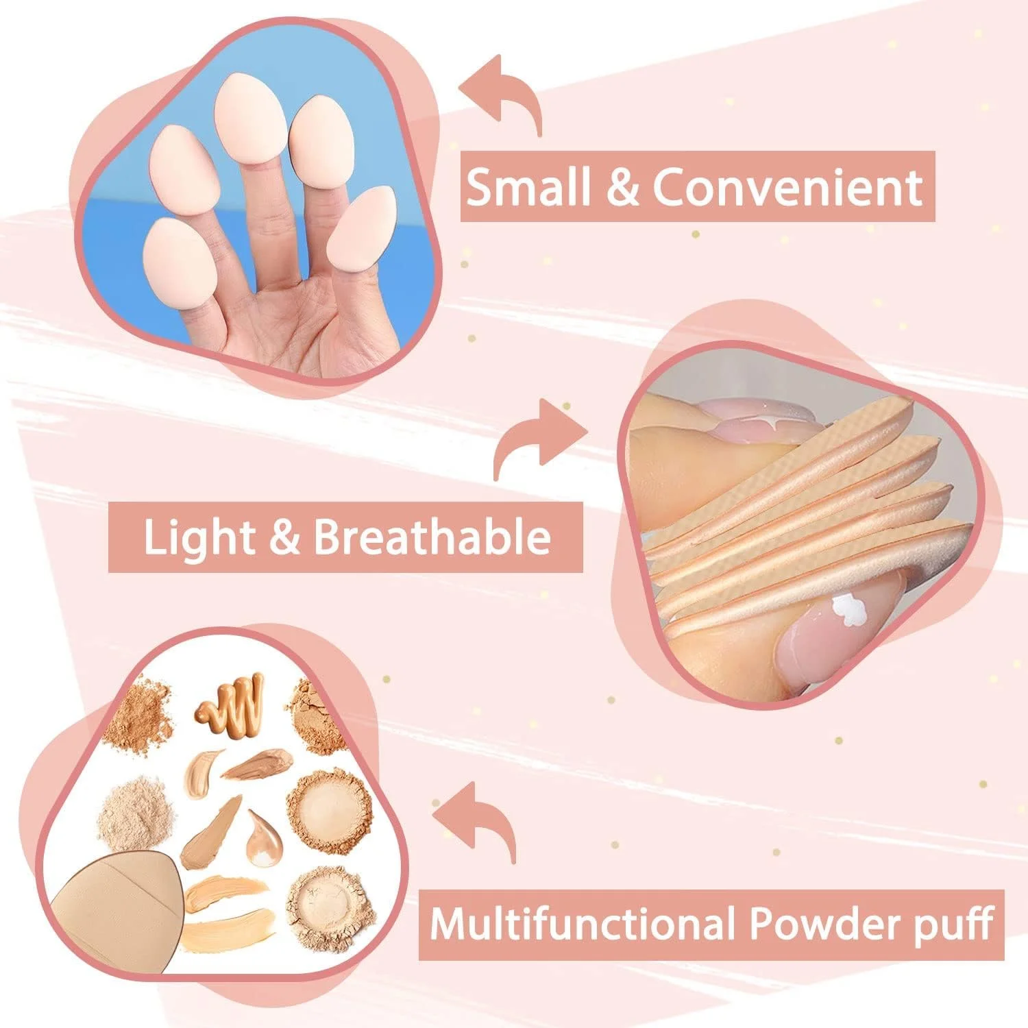 پدهای پودری انگشتی کوچک ieron، 10 عددی، پدهای پودری نرم آرایشی برای کرم پودر، کانسیلر، اسفنج آرایشی، پودر معدنی، ابزار آرایشی خشک و مرطوب (زرد)