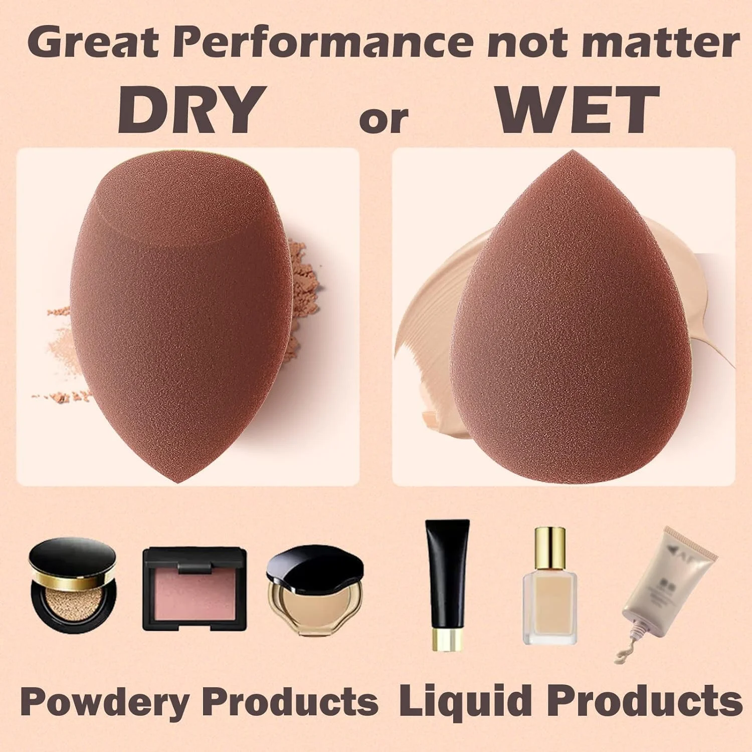 اسفنج آرایشی، 3 عدد بلندر آرایشی، بلندر آرایشی برای کرم پودر و مایع، تمیز کردن آسان، بلندر زیبایی فوق العاده نرم و بدون لاتکس، اپلیکاتور کانسیلر (قهوه ای)