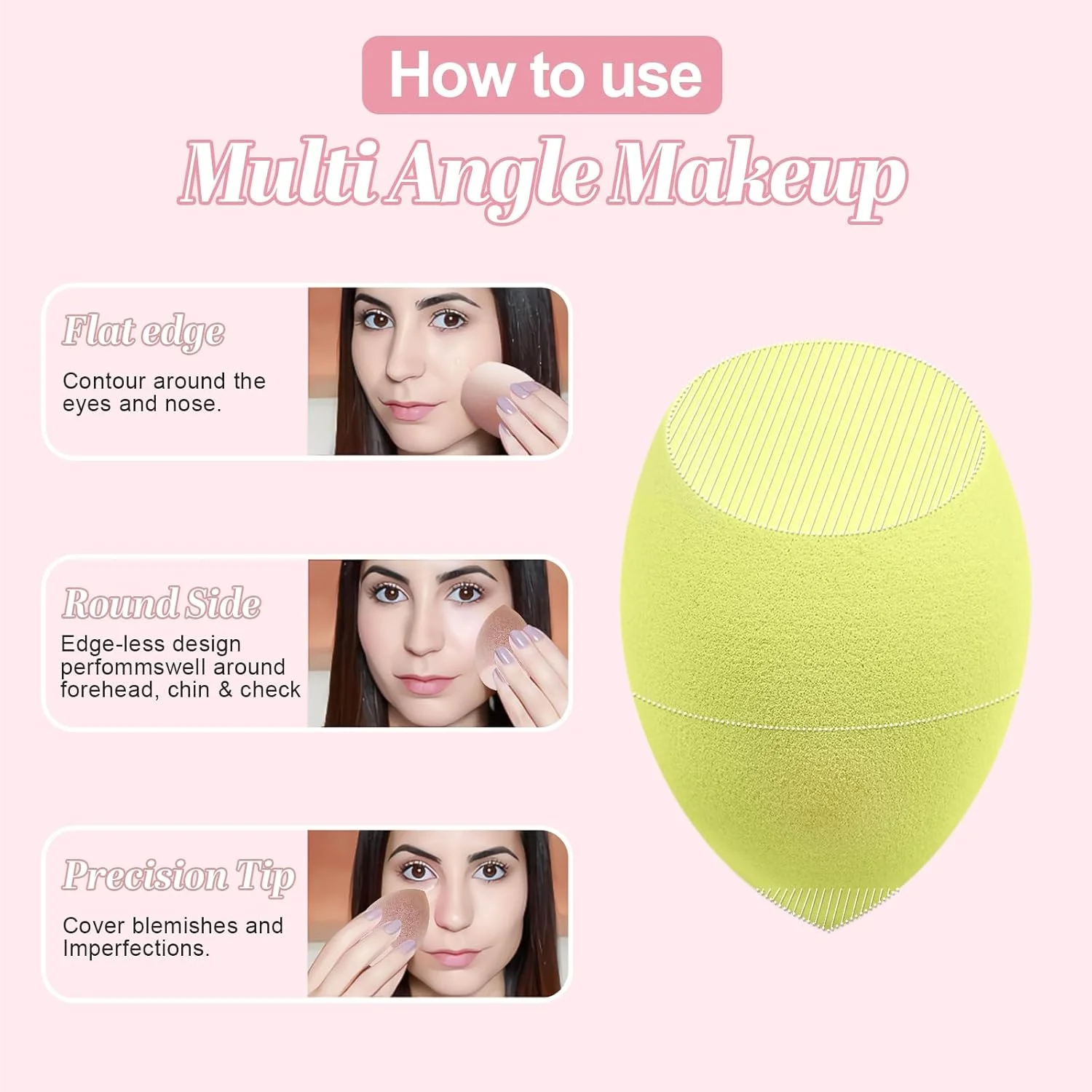 اسفنج آرایشی، بلندر 4 عددی بدون لاتکس، اسفنج مخلوط کن آرایشی برای کرم پودر، کانسیلر، مناسب برای مایعات، پودرها، کرم ها، اشک و قارچ، زرد