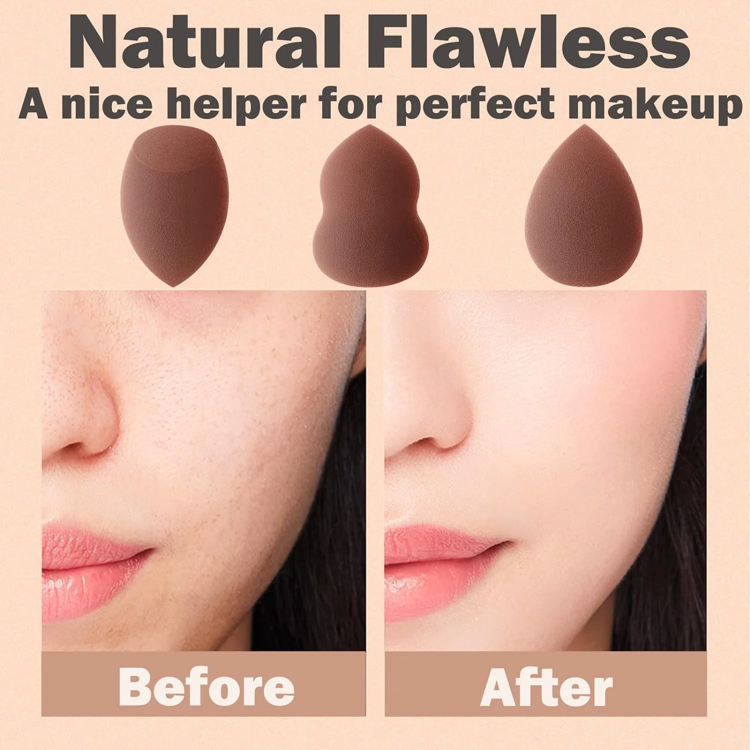 اسفنج آرایشی، 3 عدد بلندر آرایشی، بلندر آرایشی برای کرم پودر و مایع، تمیز کردن آسان، بلندر زیبایی فوق العاده نرم و بدون لاتکس، اپلیکاتور کانسیلر (قهوه ای)