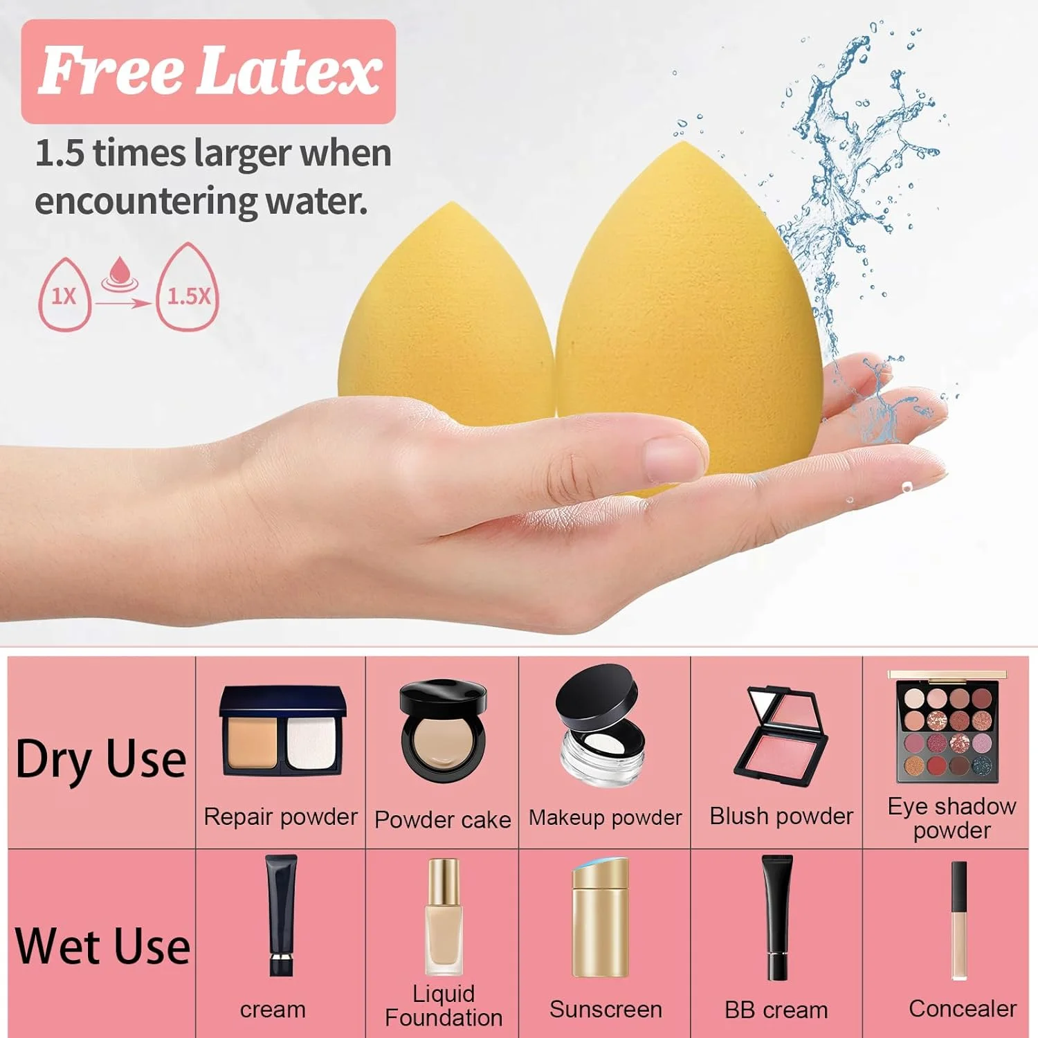 اسفنج آرایشی، بلندر 4 عددی بدون لاتکس، اسفنج مخلوط کن آرایشی برای کرم پودر، کانسیلر، مناسب برای مایعات، پودرها، کرم ها، اشک و قارچ، زرد