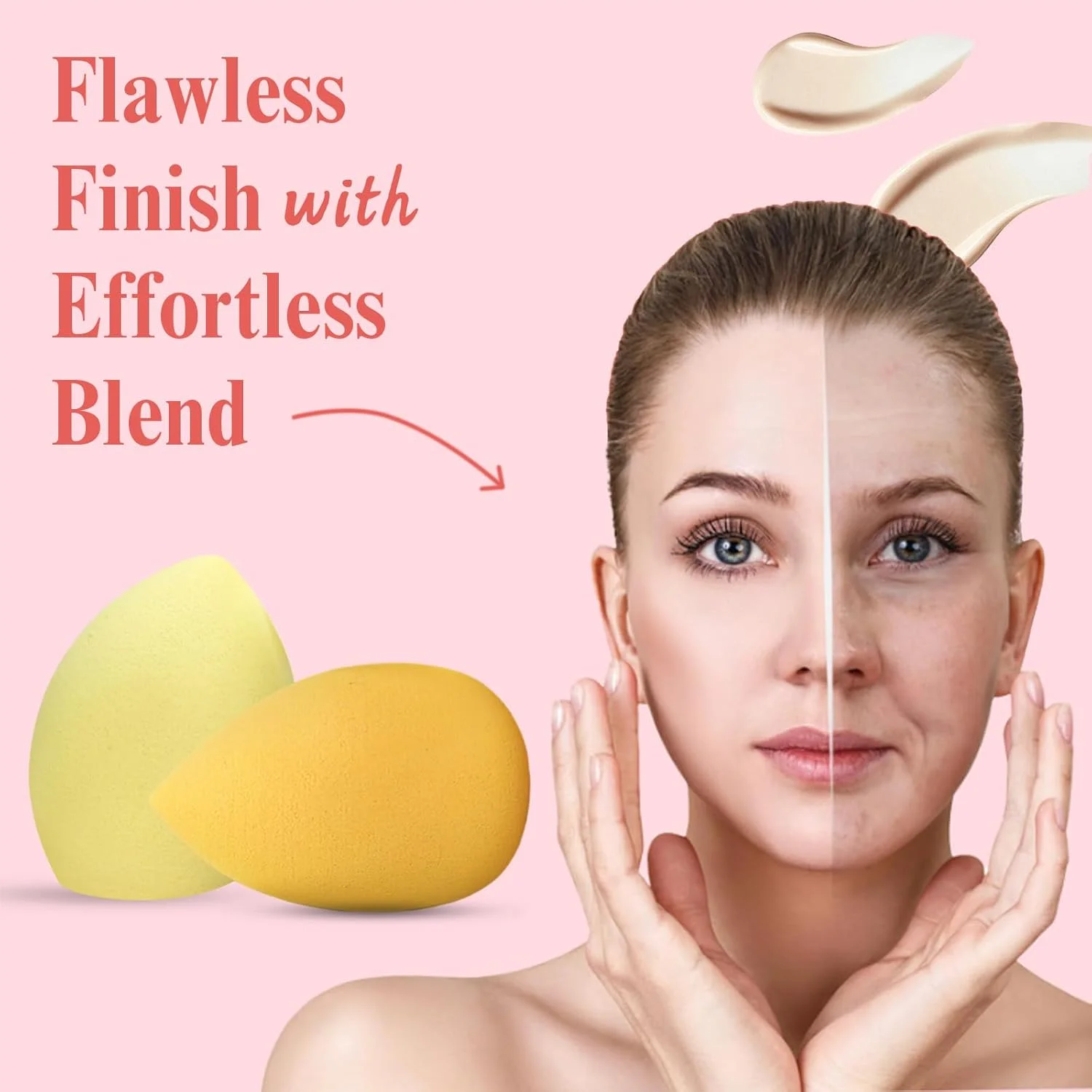 اسفنج آرایشی، بلندر 4 عددی بدون لاتکس، اسفنج مخلوط کن آرایشی برای کرم پودر، کانسیلر، مناسب برای مایعات، پودرها، کرم ها، اشک و قارچ، زرد