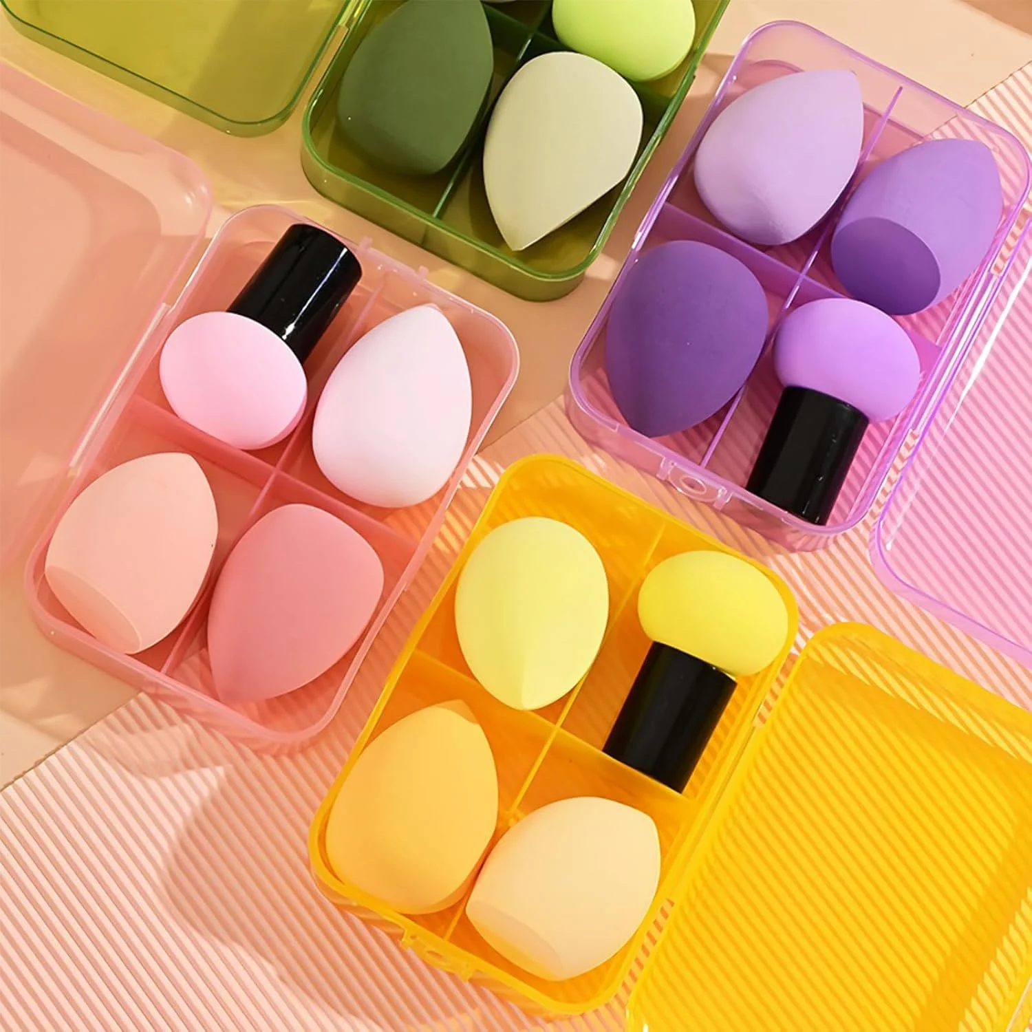 اسفنج آرایشی، بلندر 4 عددی بدون لاتکس، اسفنج مخلوط کن آرایشی برای کرم پودر، کانسیلر، مناسب برای مایعات، پودرها، کرم ها، اشک و قارچ، زرد