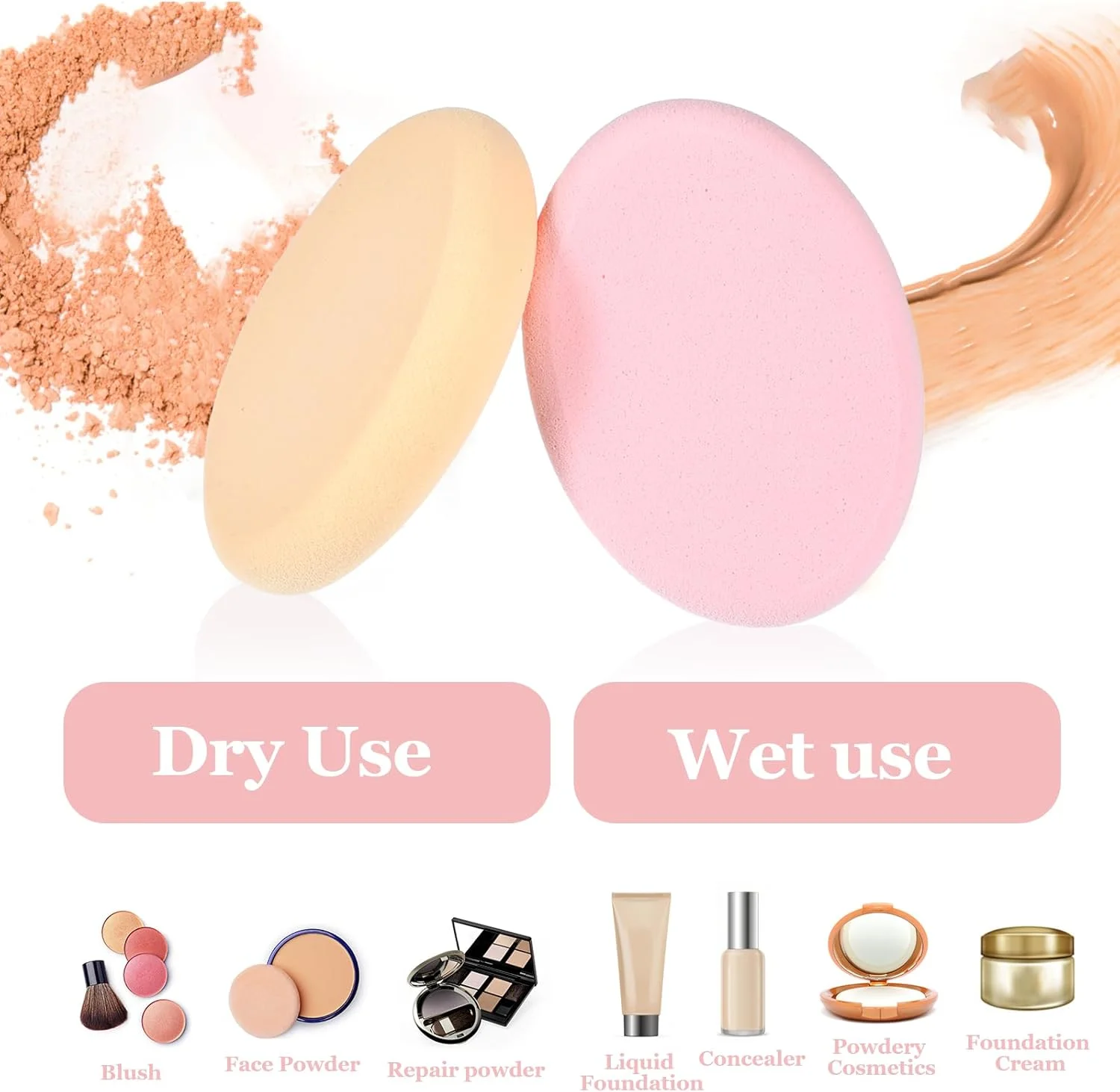 پک چهارتایی پد تخم مرغی بیضی شکل MBAIYO، اسفنج آرایشی حرفه ای برای کرم پودر، مناسب برای استفاده در نواحی چشم، گونه، پیشانی، مناسب برای استفاده خشک و مرطوب، رنگ صورتی