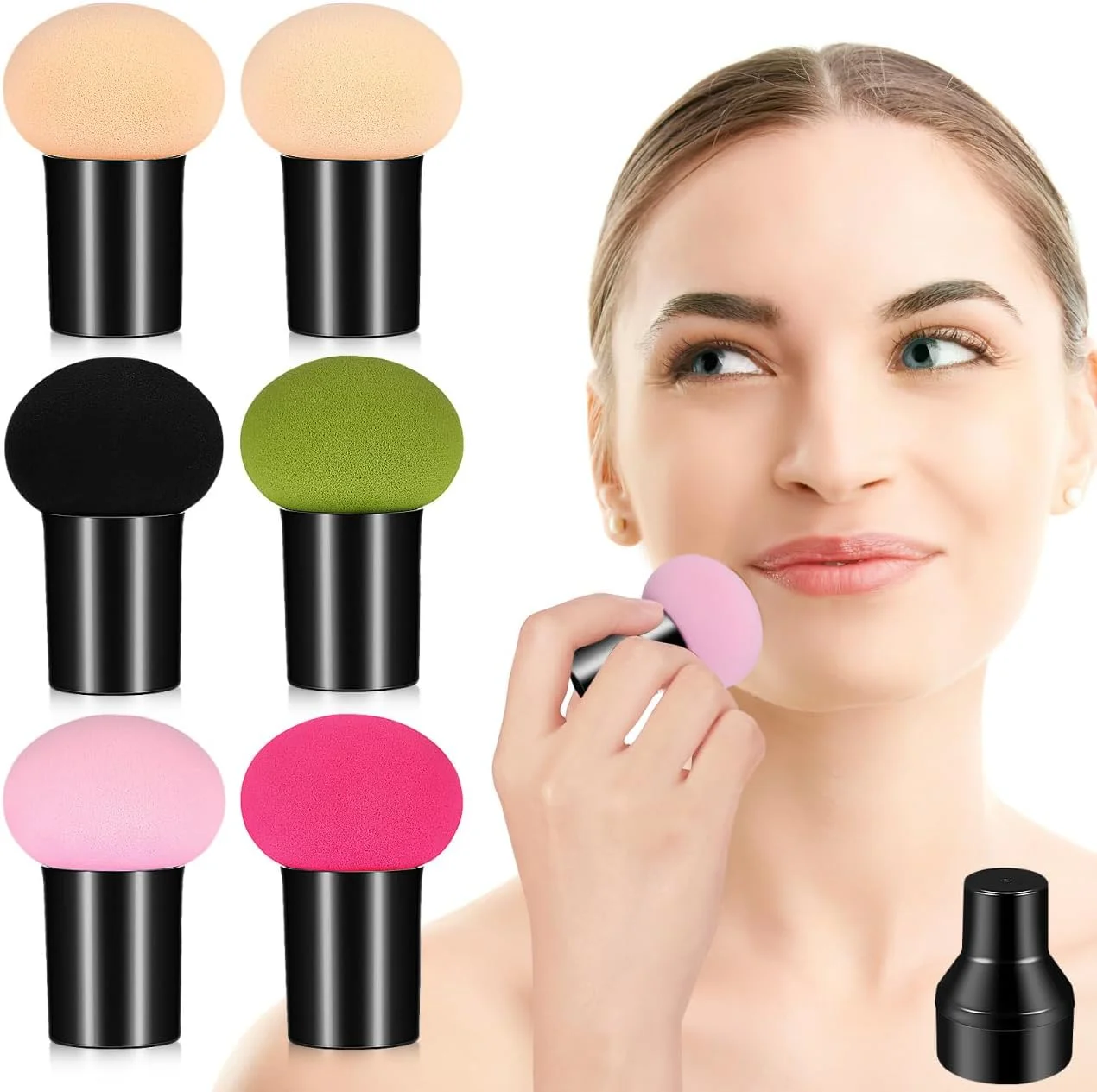 اسفنج آرایشی قارچی با دسته: پد پودری اسفنجی قارچی - ابزار آرایشی اسفنجی برای کرم پودر