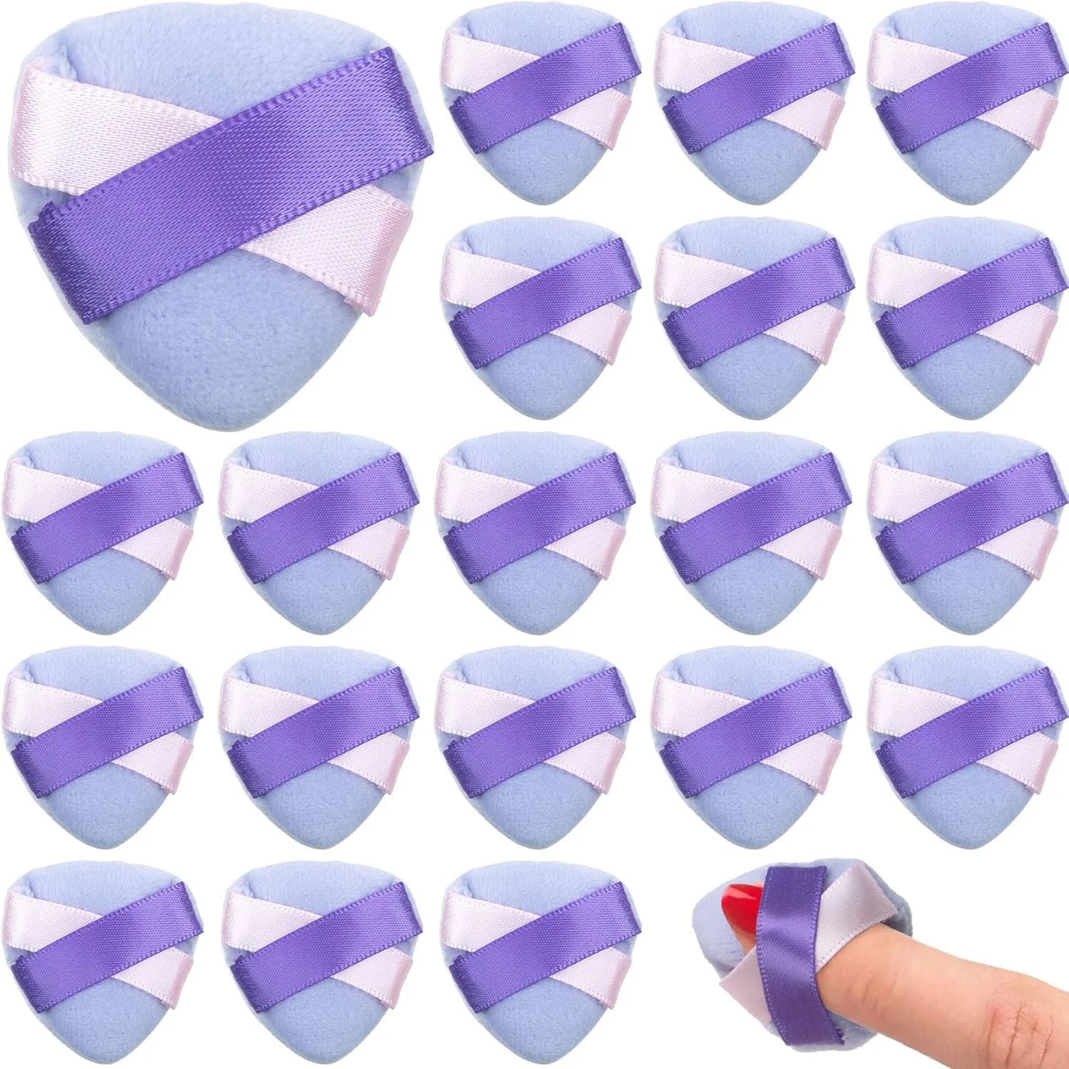 پدهای مثلثی انگشتی پودر Mxxipp، 20 عدد، پدهای آرایشی مینی قابل حمل، ابزار اسفنجی مخملی برای ترکیب پودر فیکس، کرم پودر و کانسیلر - بنفش