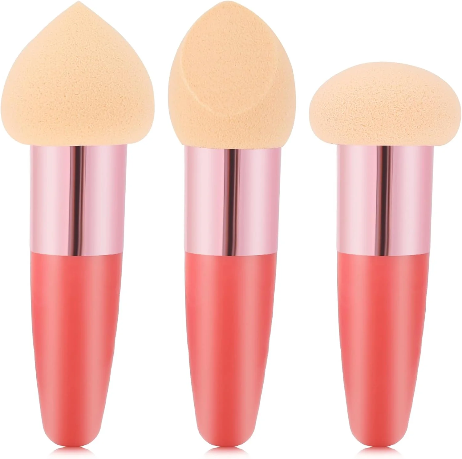 پد آرایشی اورولا، 3 عدد اسفنج فونداسیون برای آرایش مایع، اپلیکاتور اسفنجی آرایشی با دسته، اشکال مختلف اسفنج اپلیکاتور آرایشی، پودر قارچی چند منظوره، مناسب استفاده خشک و مرطوب برای کرم پودر