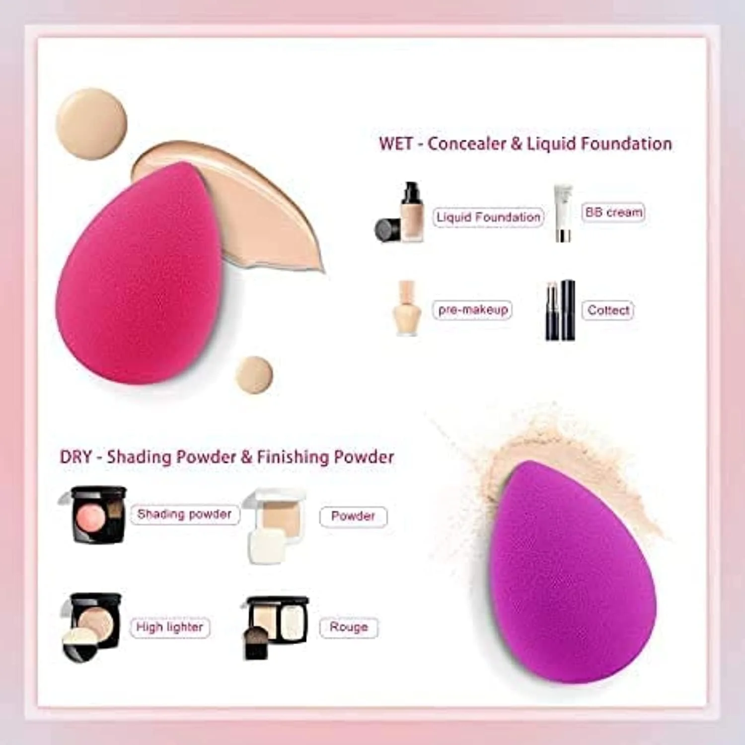 اسفنج آرایشی ORiTi، 5 عدد اسفنج ترکیبی فونداسیون، بلندر آرایشی بی عیب و نقص برای کرم ها و پودرهای مایع - اسفنج آرایشی چند رنگ (رنگ 2)