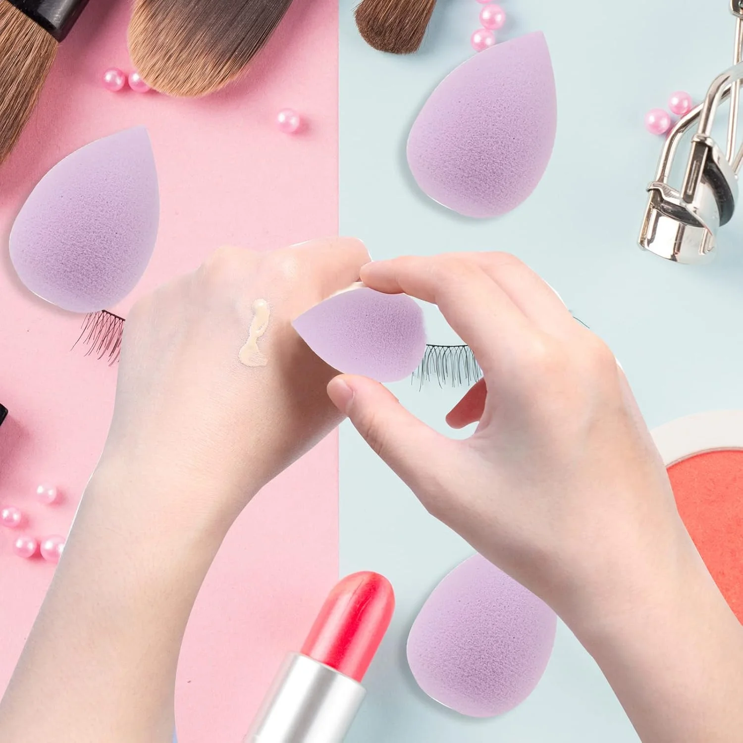 پک 6 عددی پد آرایشی OUNA، پد اسفنجی خشک و مرطوب، ابزار کوچک آرایشی برای کرم پودر، کانسیلر، سایه چشم، زیر چشم، هایلایت و کانتور