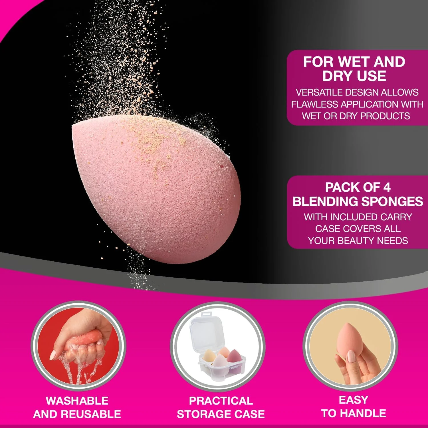 اسفنج های آرایشی نوویس (بسته 4 عددی) مناسب برای پخش کرم پودر و کانسیلر | مناسب برای محصولات مایع، کرمی و پودری