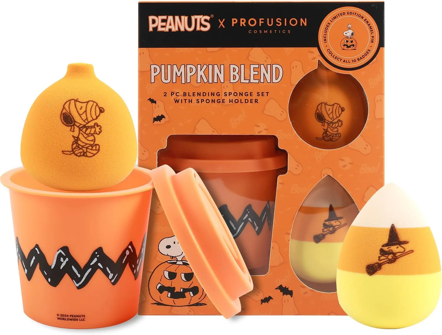 مجموعه اسفنج آرایشی کدو تنبل هالووین Peanuts از Profusion Cosmetics به همراه نگهدارنده، ابزاری چند منظوره برای استفاده آسان از آرایش و دستیابی به ترکیبی ایده آل