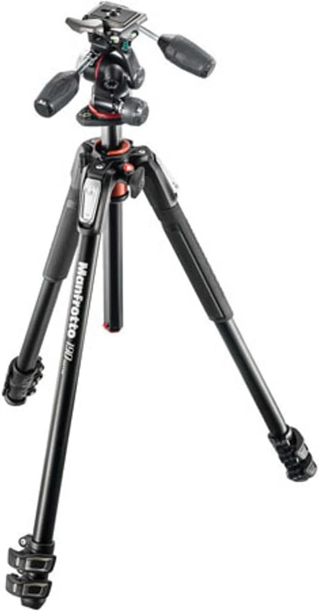 سه پایه آلومینیومی 3 قسمتی Manfrotto 190 با هد MK190XPRO3 3W، مشکی، سه پایه آلومینیومی Manfrotto MK190XPRO3 3W با 3 جهت، MK190XPRO3 3W