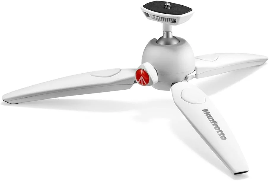 سه پایه کوچک دو قسمتی منفرتو مدل MTPIXIEVO-WH، PIXI EVO، تاشو، سایز جمع و جور، برای دوربین های DSLR سطح مبتدی، دوربین های سیستم کامپکت، بدون آینه، سفید